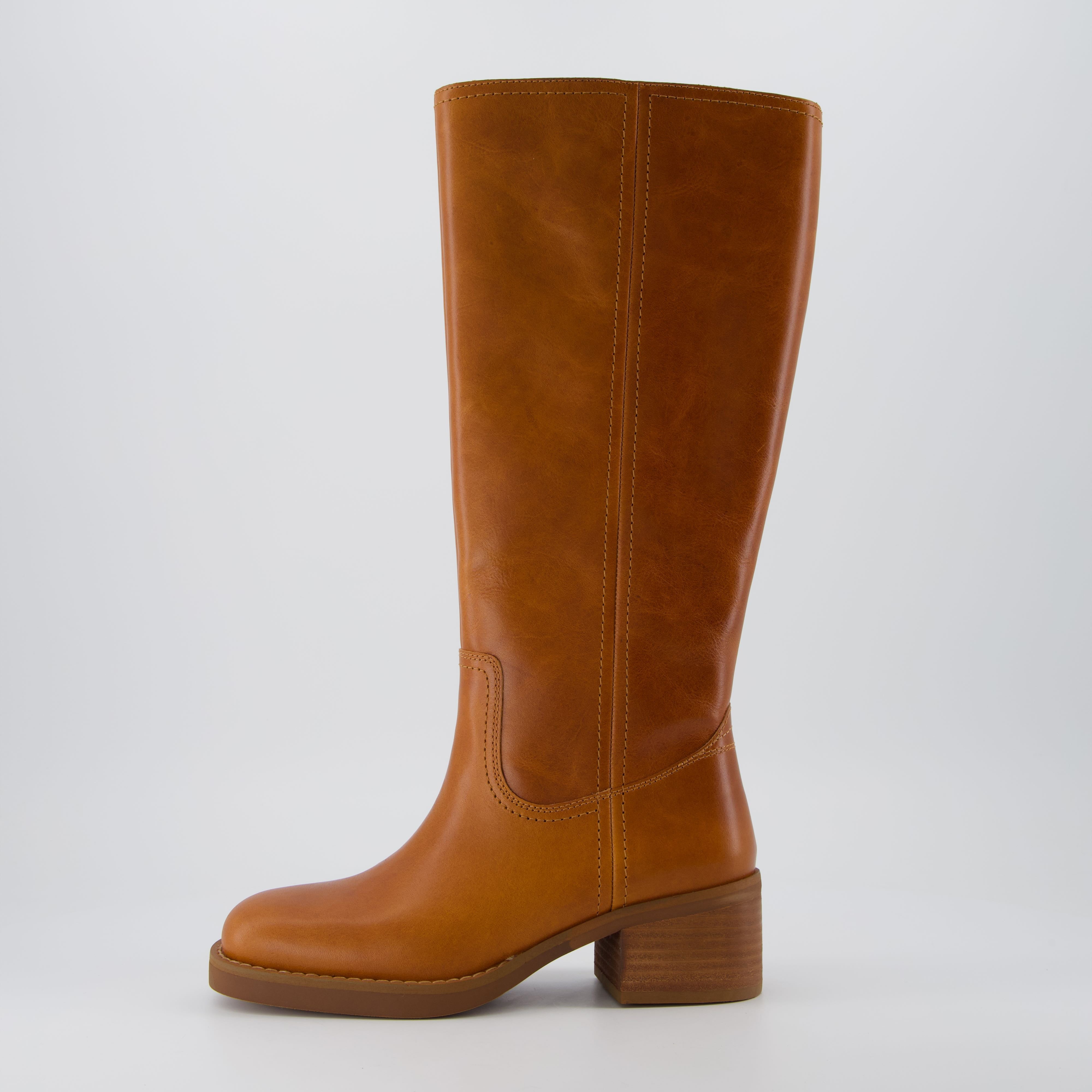 Cushionaire Women's Sawyer Leather Stacked Heel Tall Boots - Pull