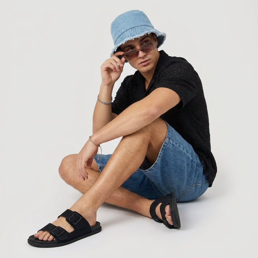 Alpha Genuine Leather Mens Sandals Black Medium