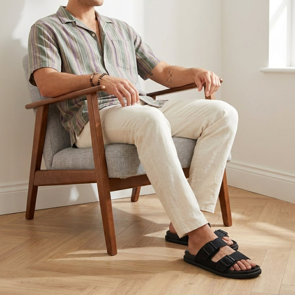 Alpha Genuine Leather Mens Sandals Black Medium