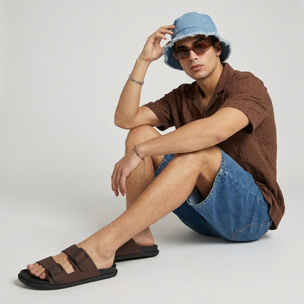 Alpha Genuine Leather Mens Sandals Brown Medium