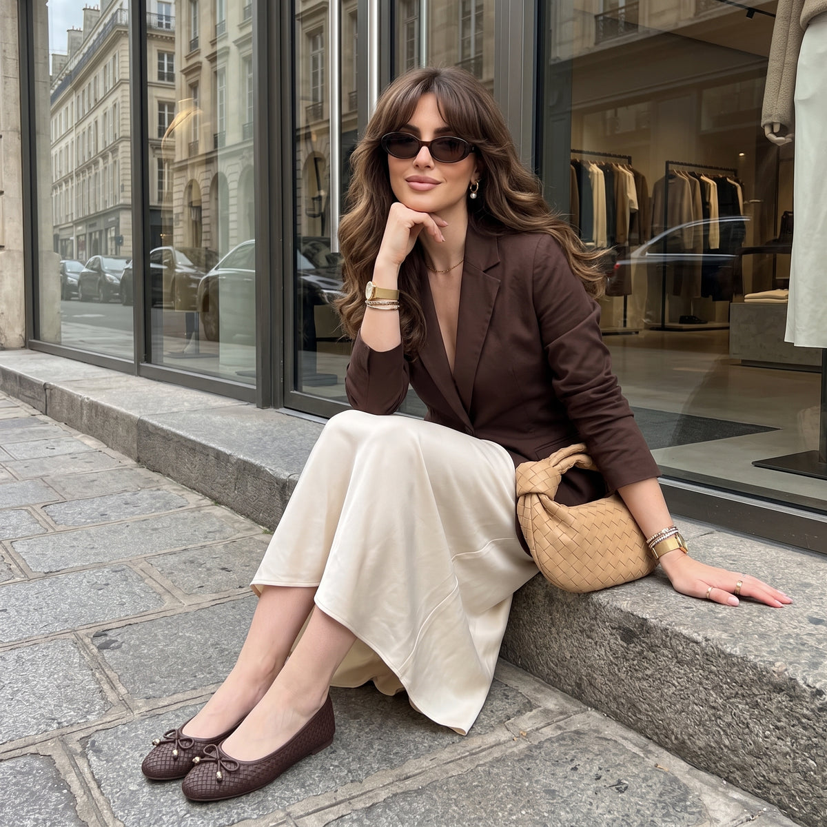 Audrey Woven Ballet Flats Brown Medium