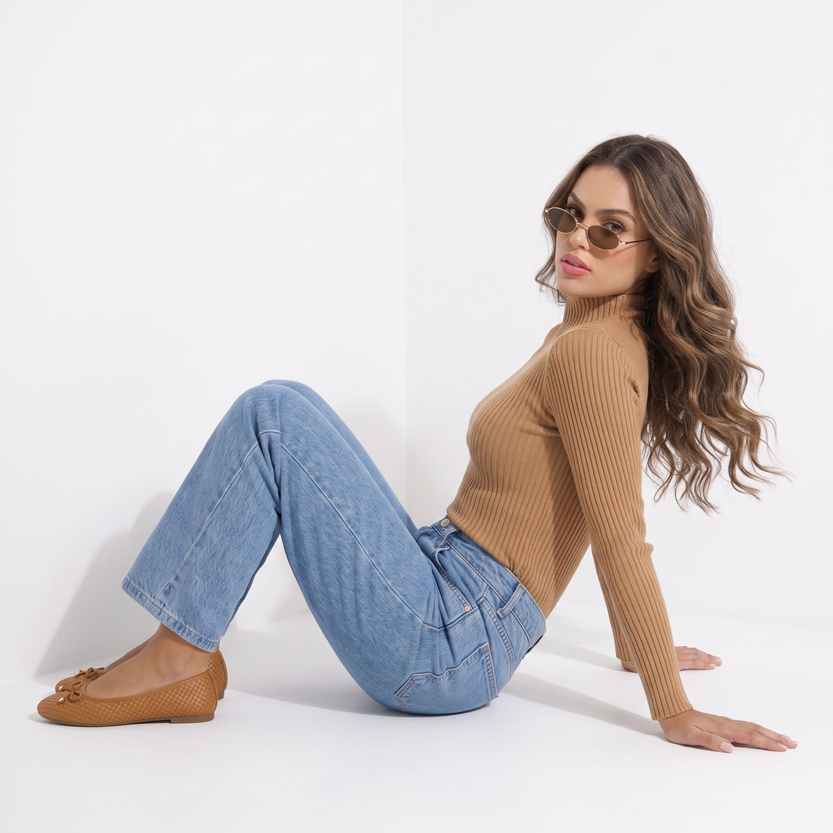 Audrey Woven Ballet Flats Cognac Medium