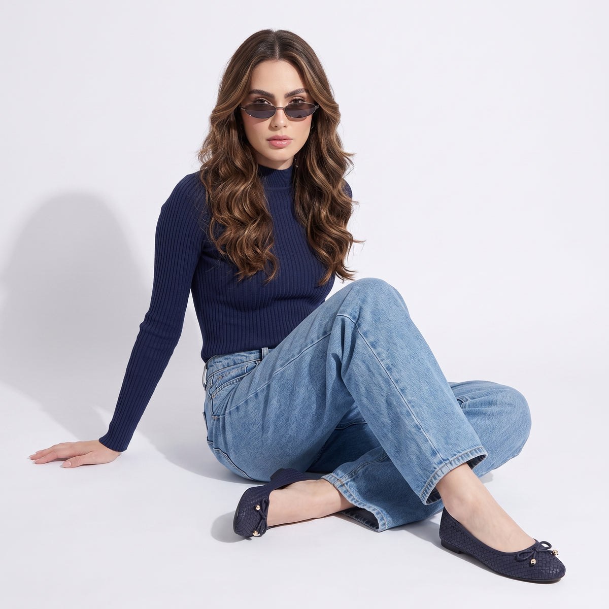 Audrey Woven Ballet Flats Navy Medium