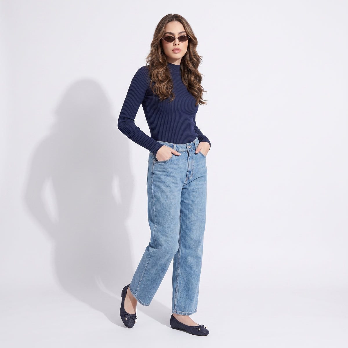 Audrey Woven Ballet Flats Navy Medium