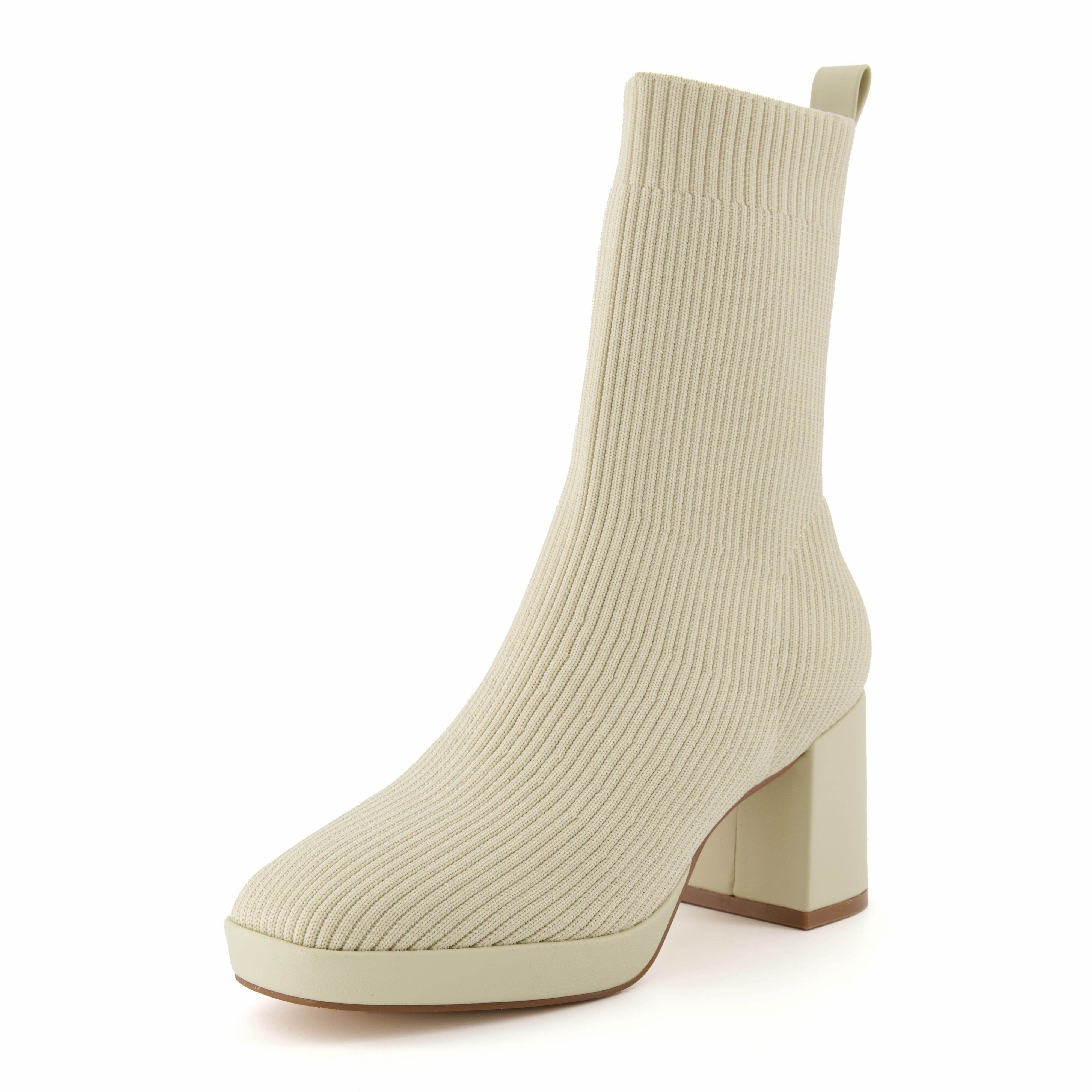 Bancroft Stretch Knit Heeled Boot Ivory
