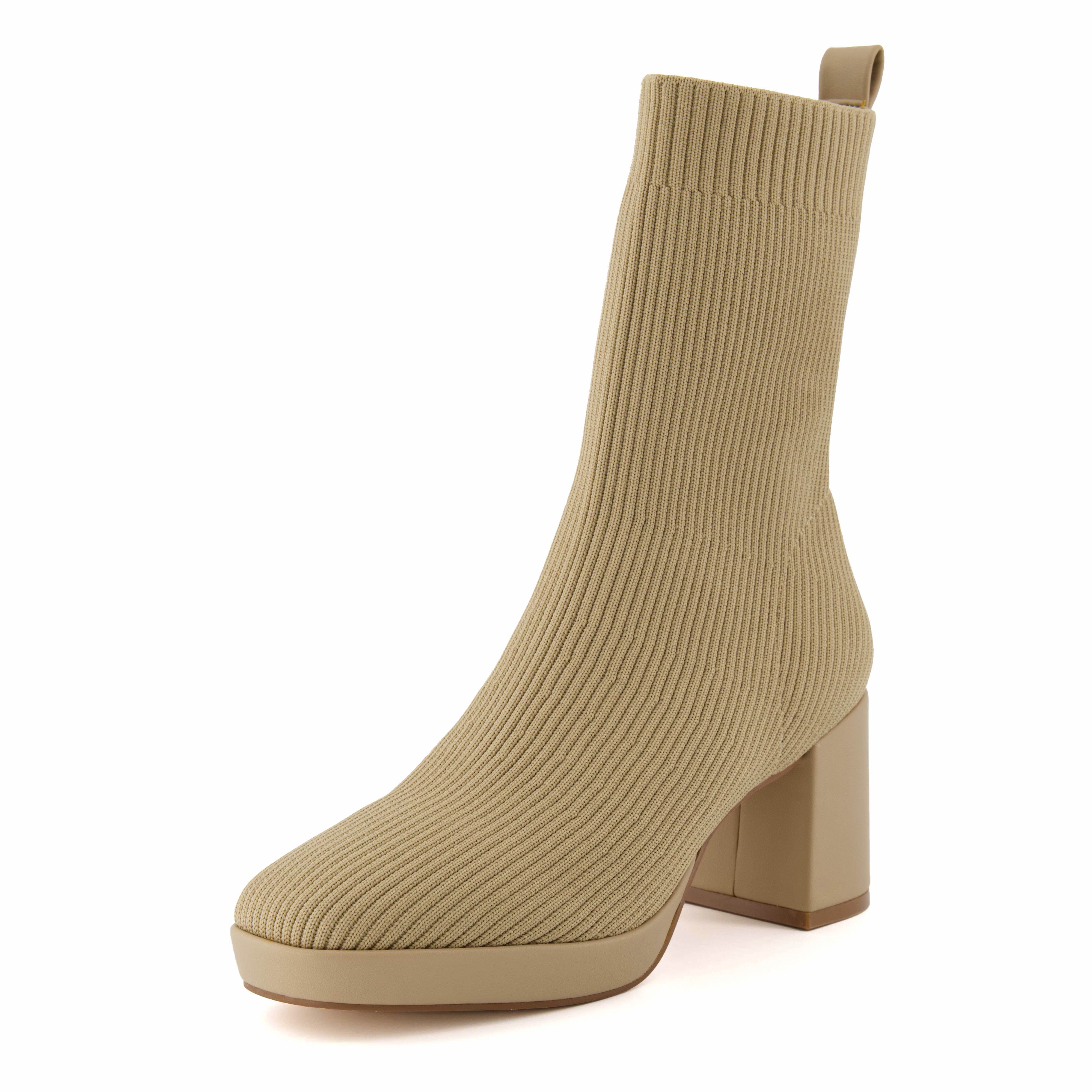 Bancroft Stretch Knit Heeled Boot Sand