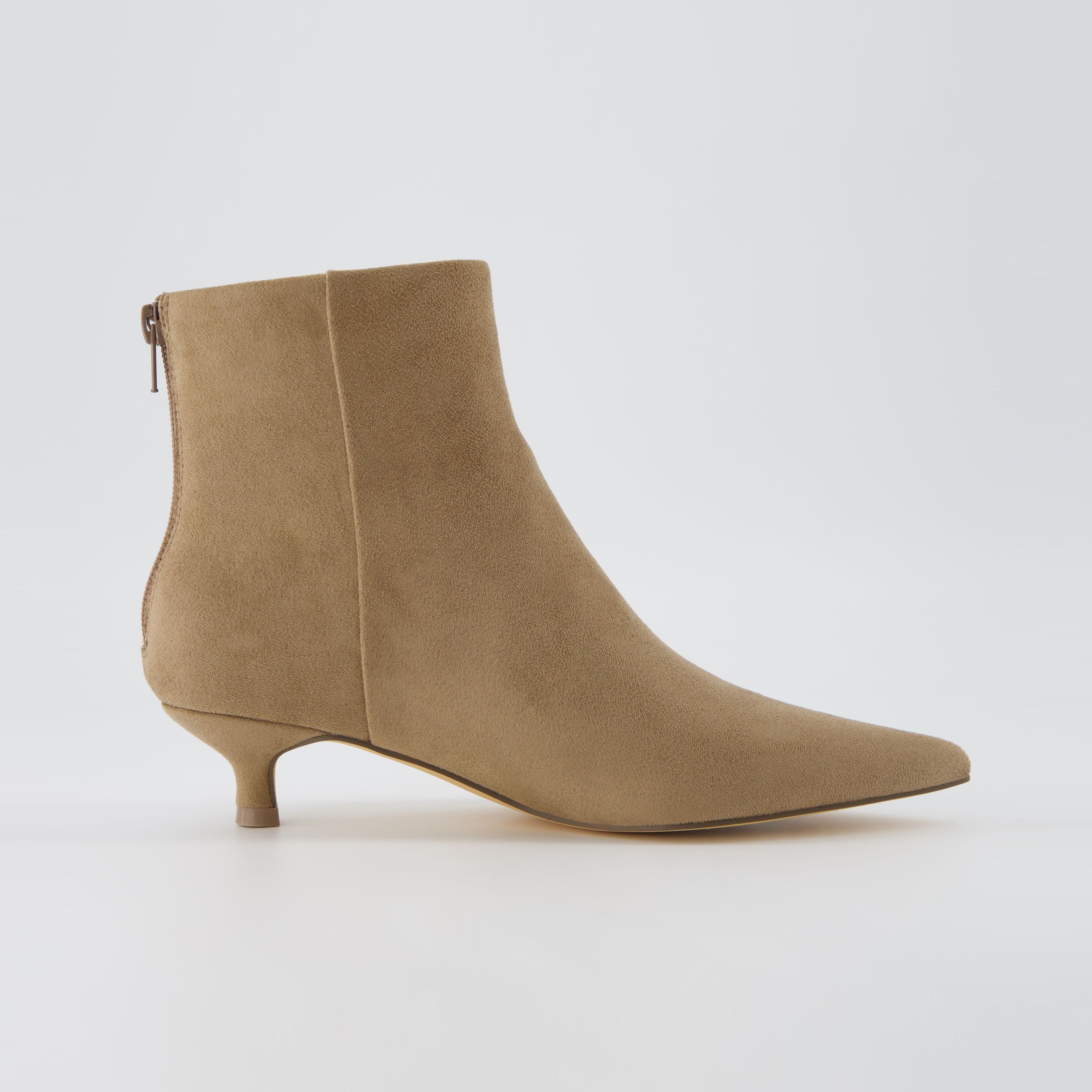 Barbie Kitten Heel Bootie Taupe Suede