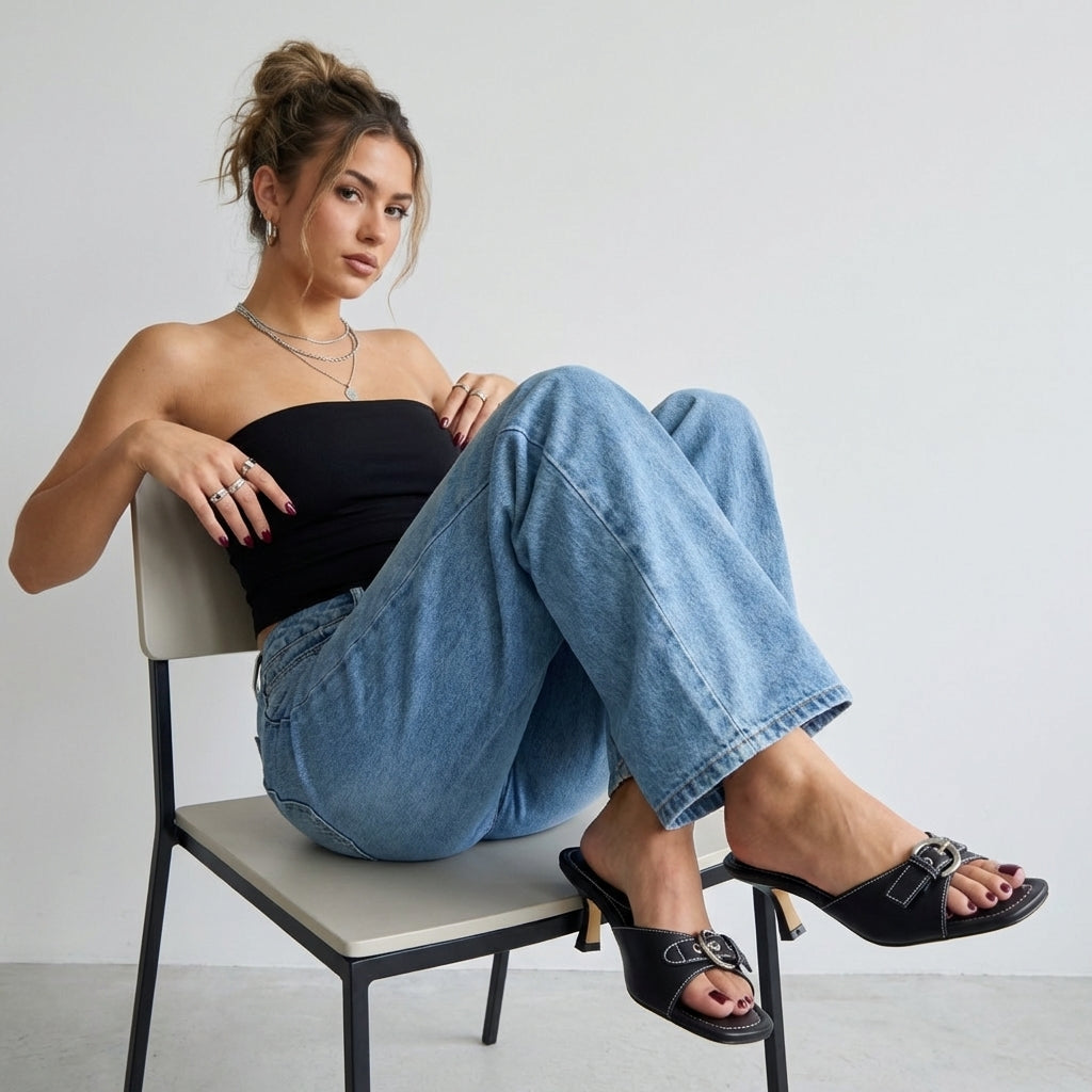 Belle Kitten Heel Sandals Black