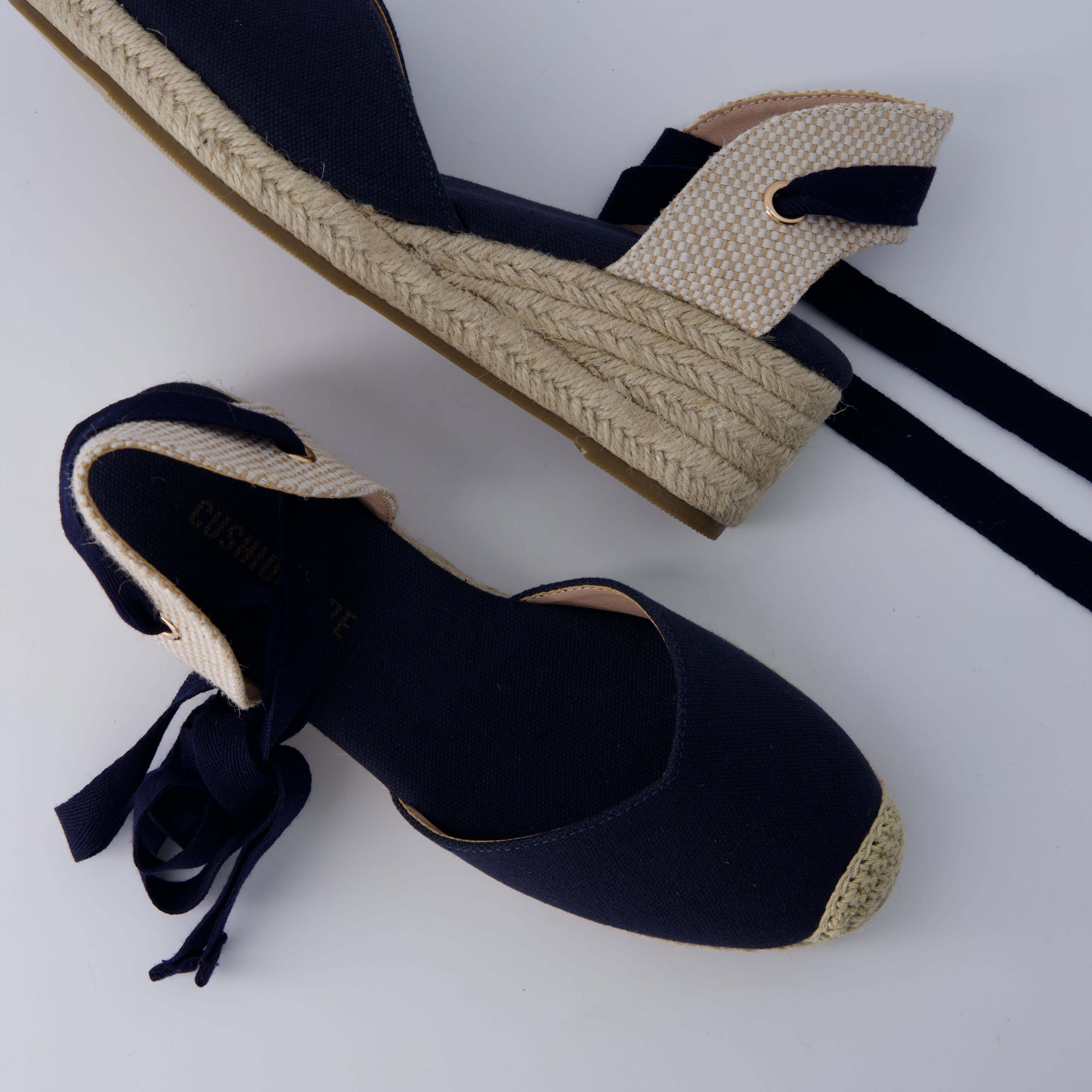 Bonita Platform Wedge Sandals Navy Canvas