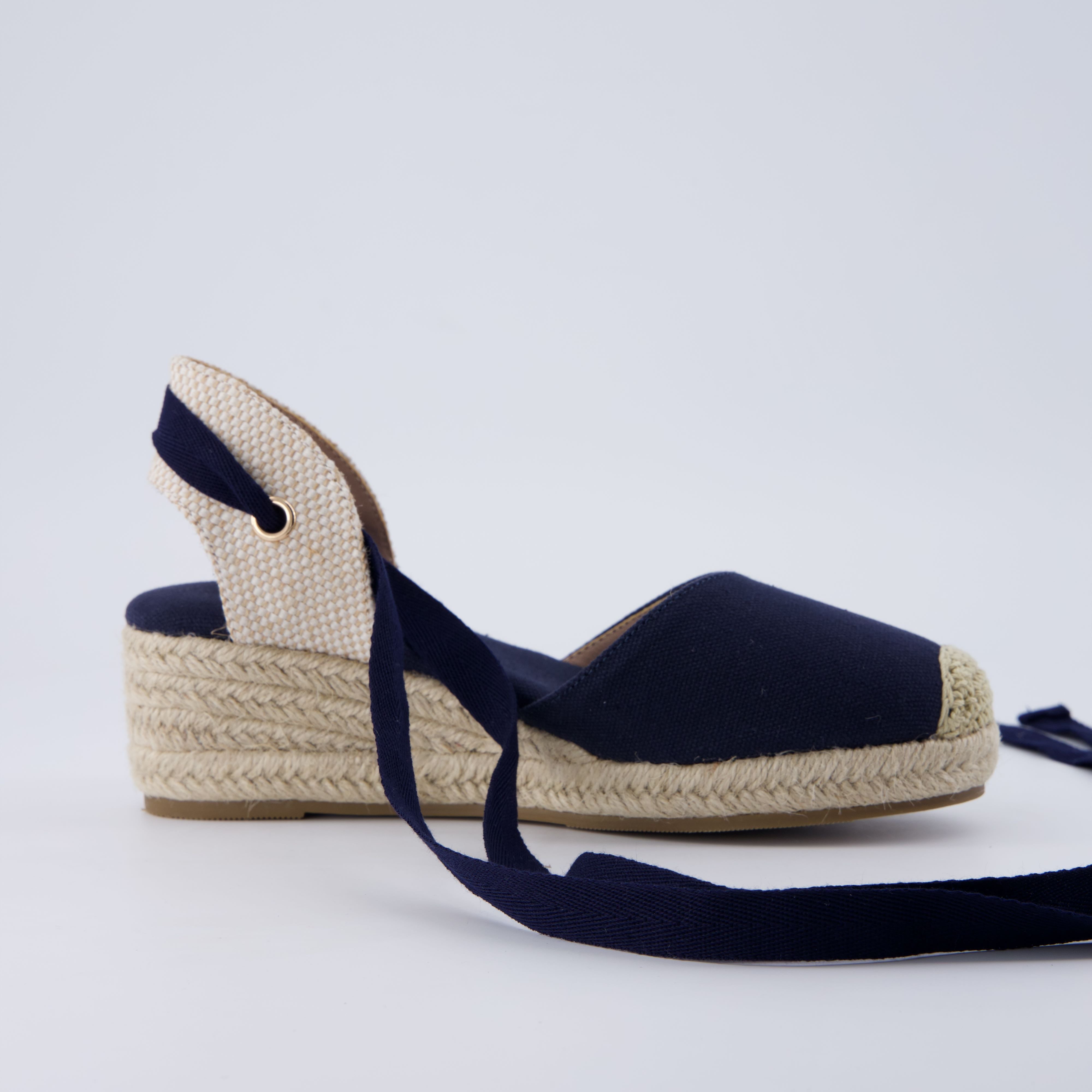Bonita Platform Wedge Sandals Navy Canvas