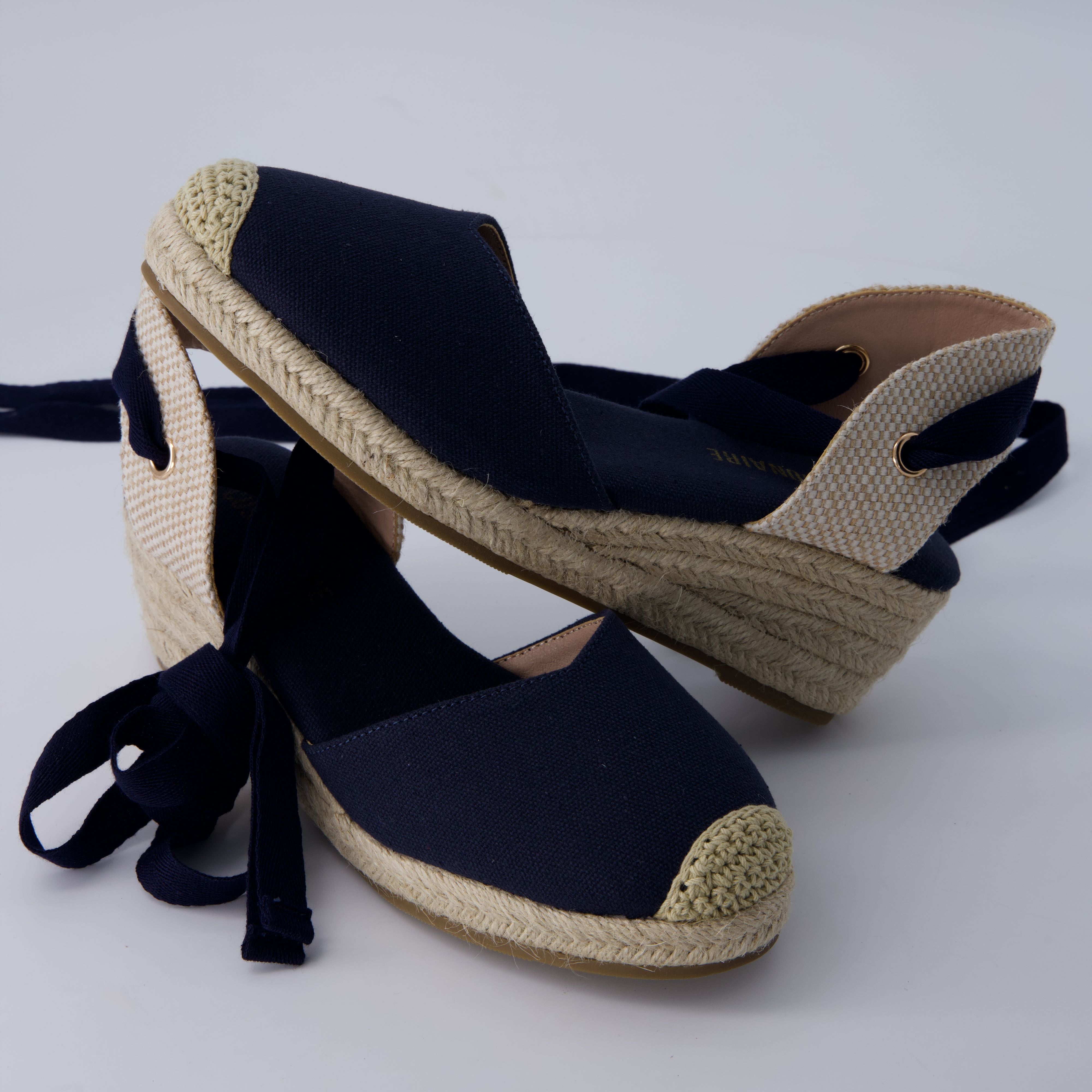 Bonita Platform Wedge Sandals Navy Canvas