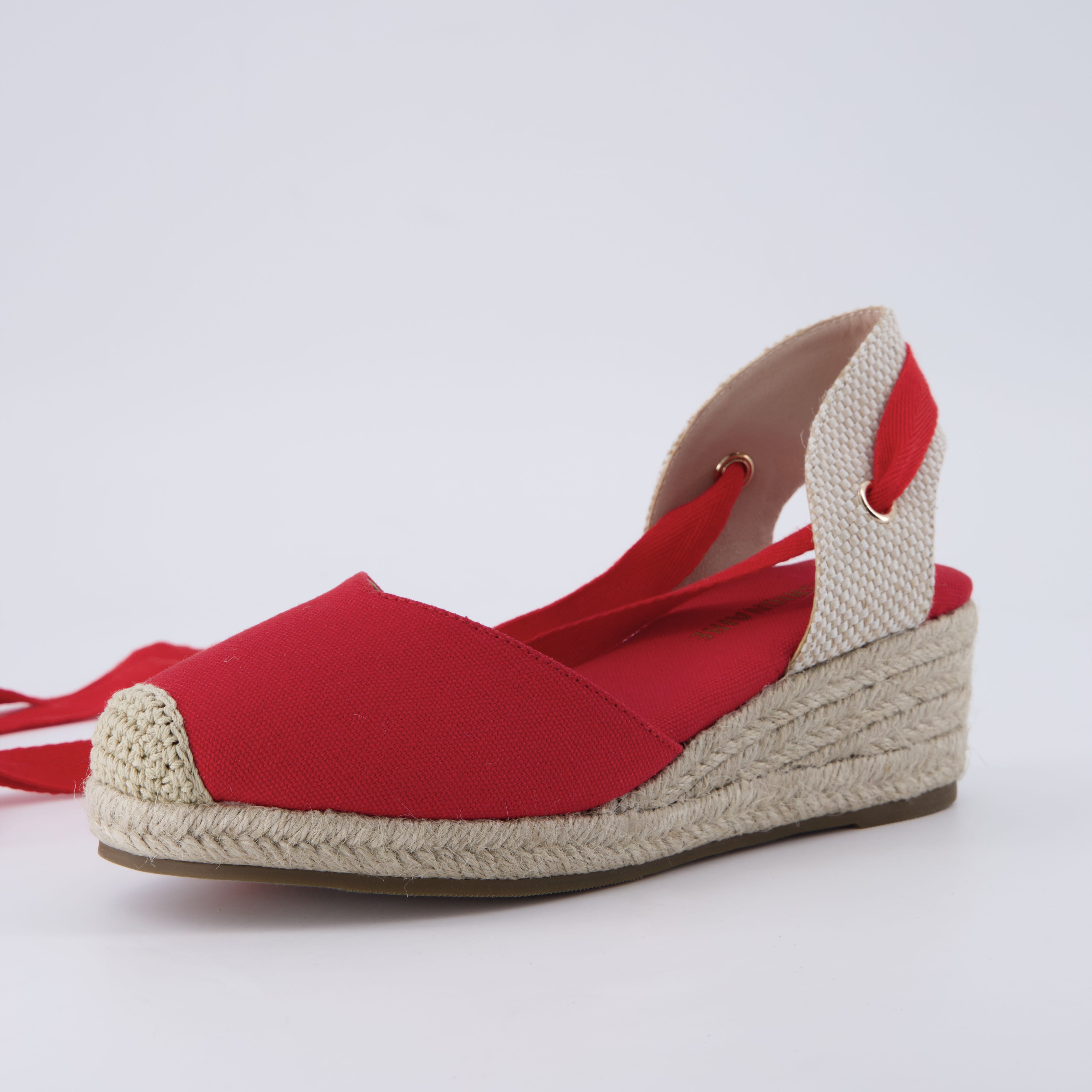 Bonita Platform Wedge Sandals Red Canvas