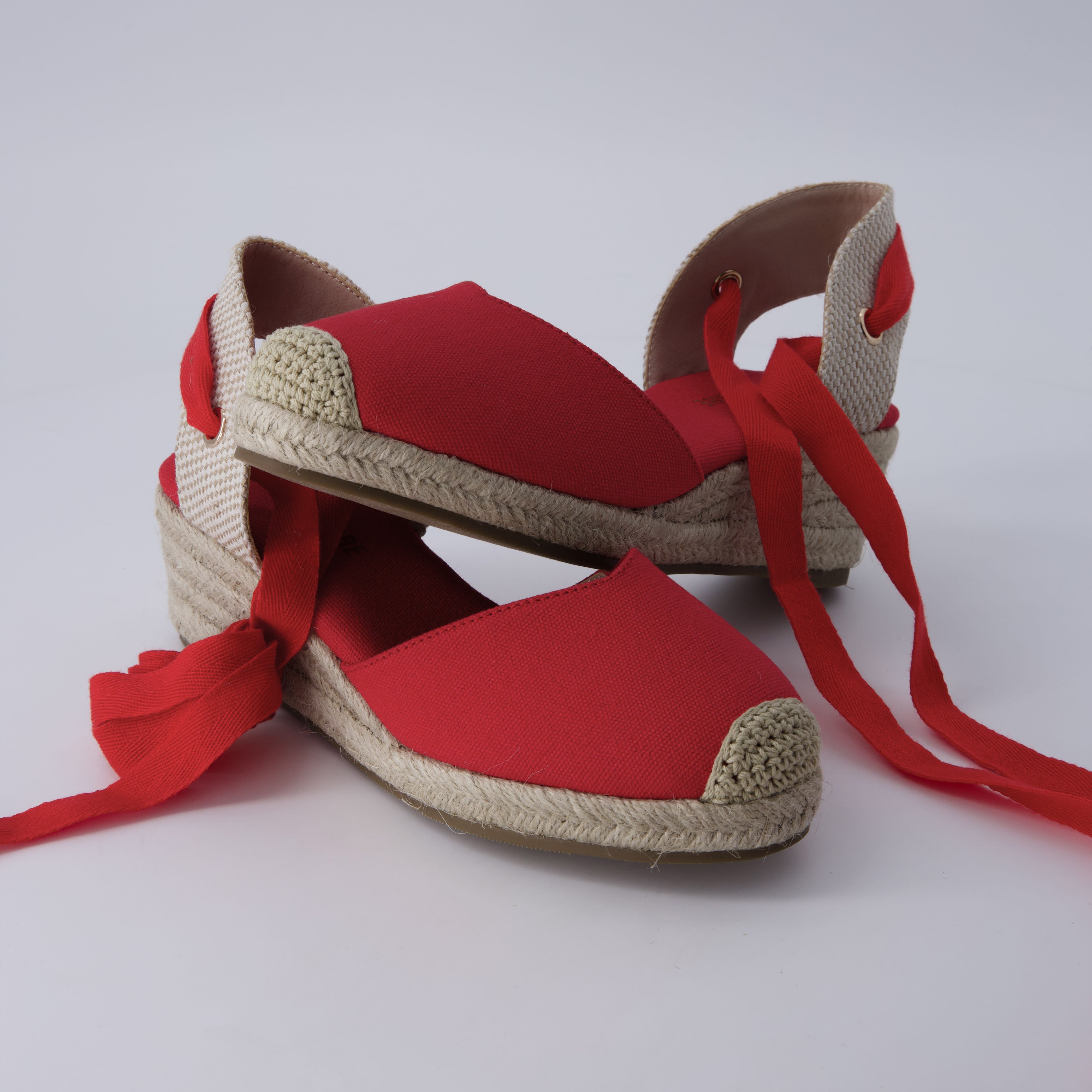 Bonita Platform Wedge Sandals Red Canvas