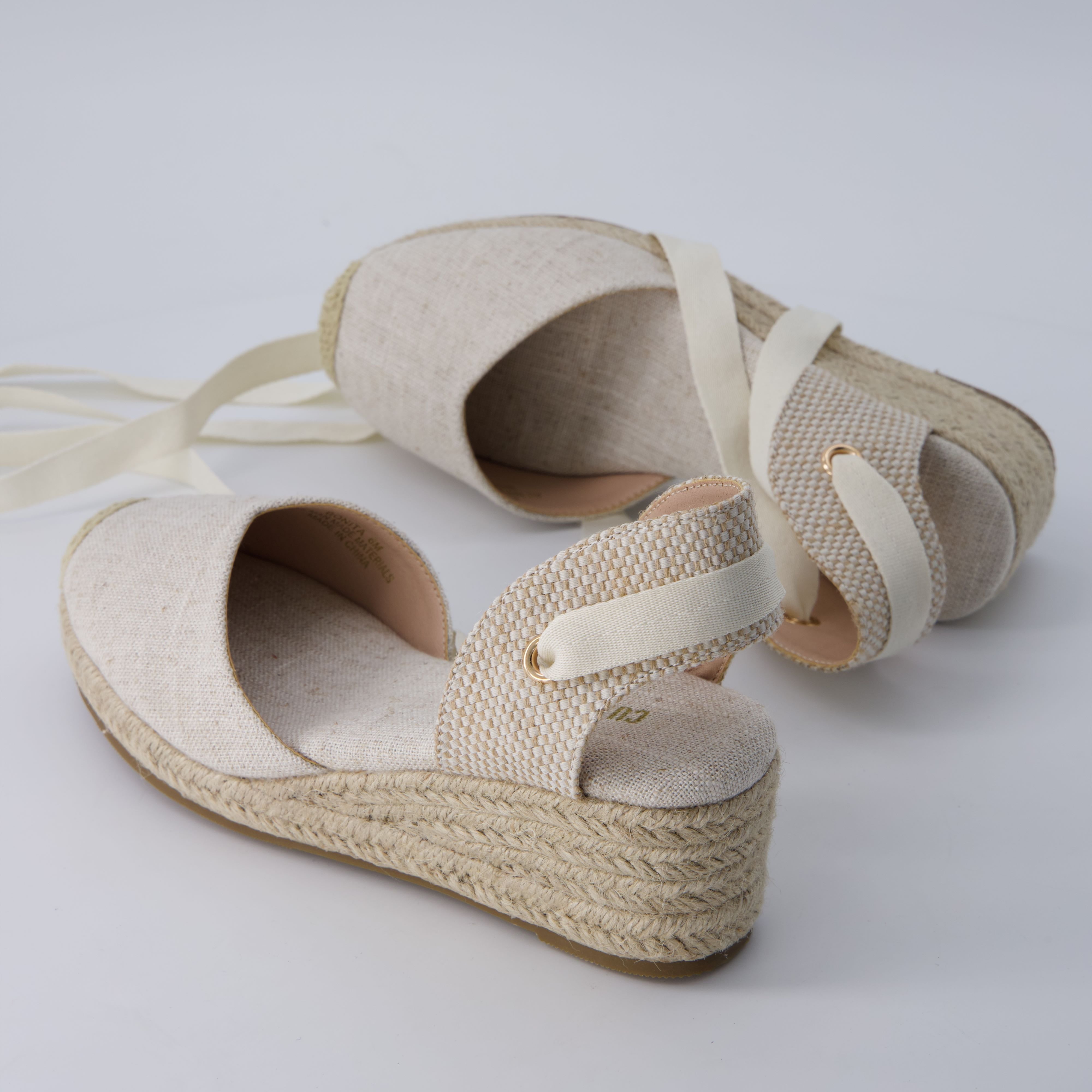 Bonita Platform Wedge Sandals Beige Linen