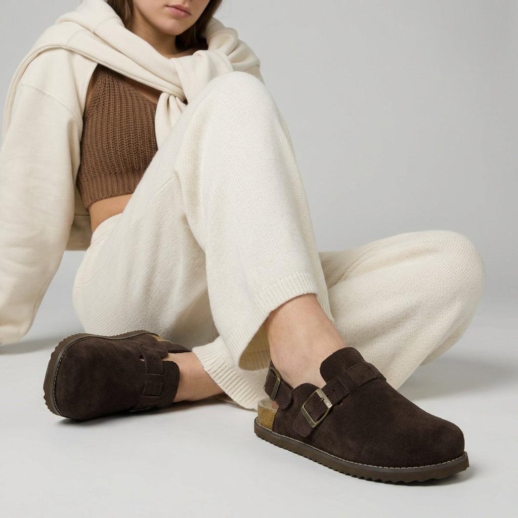 Brooklyn Suede Womens Slides Chocolate