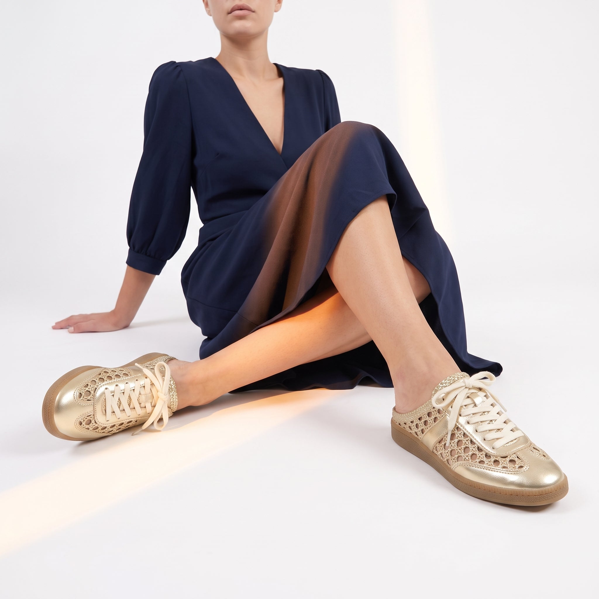 Buffy Woven Sneaker Mules Gold