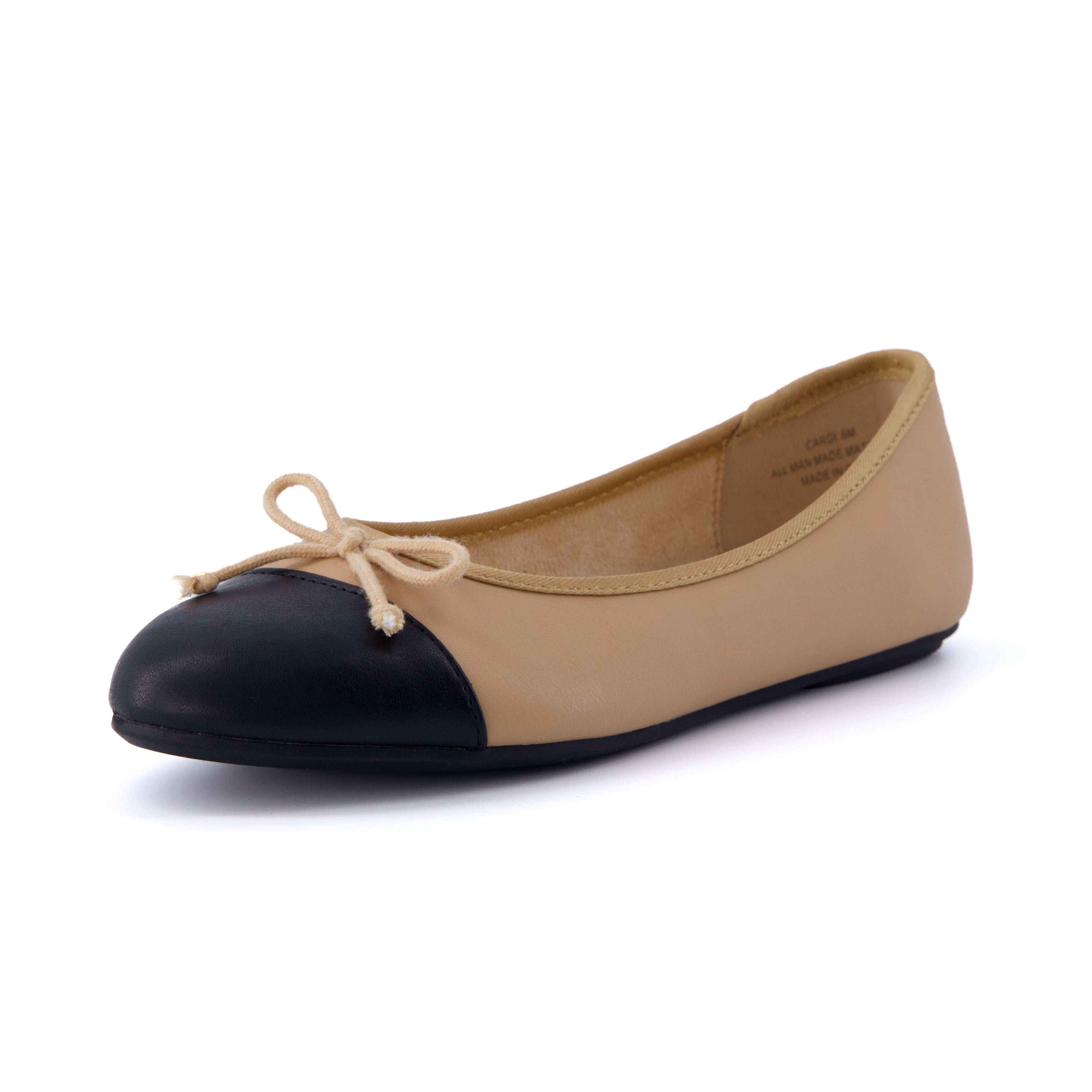 Cardi Cap Toe Flat Tan Black