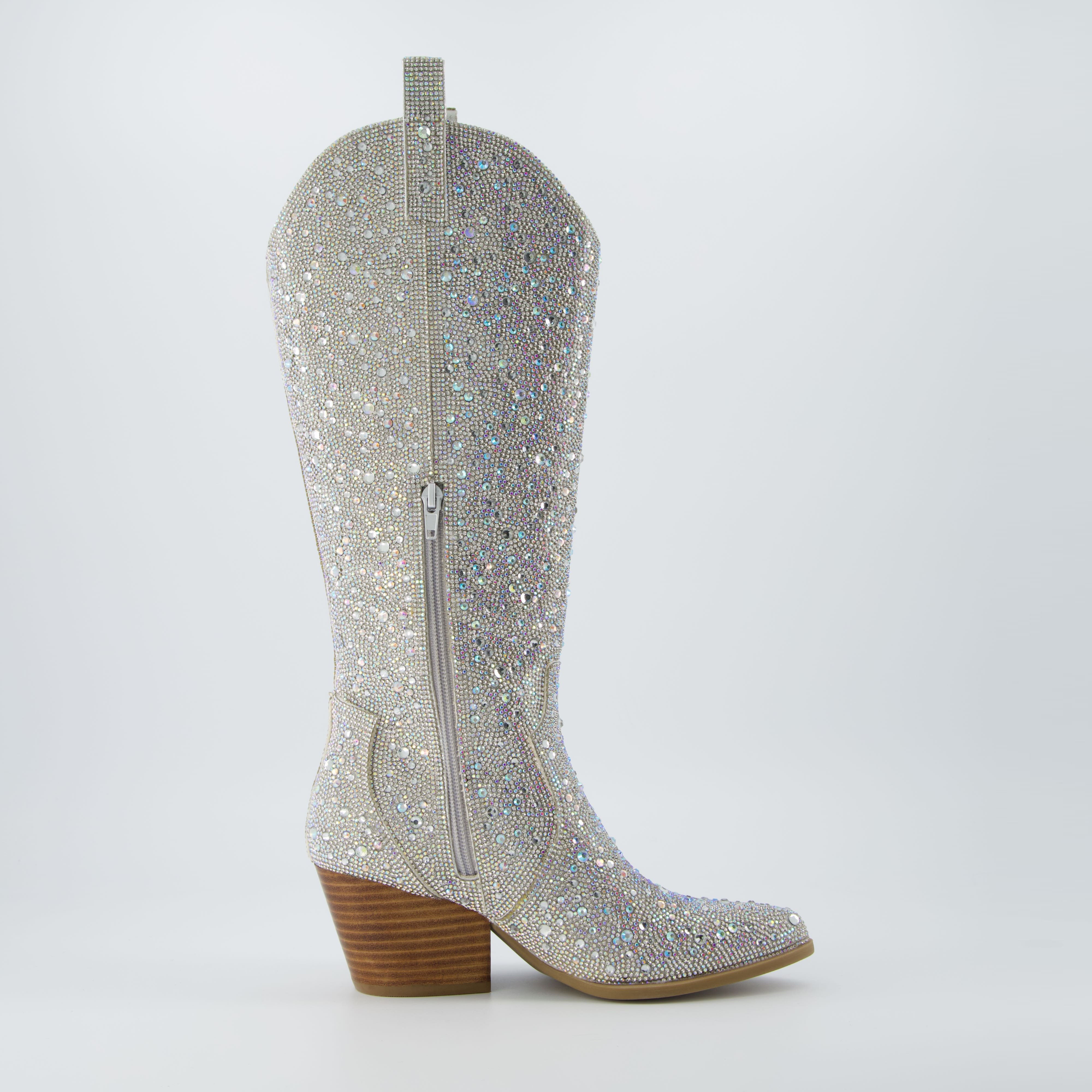 Caress Tall Western Boot Silver
