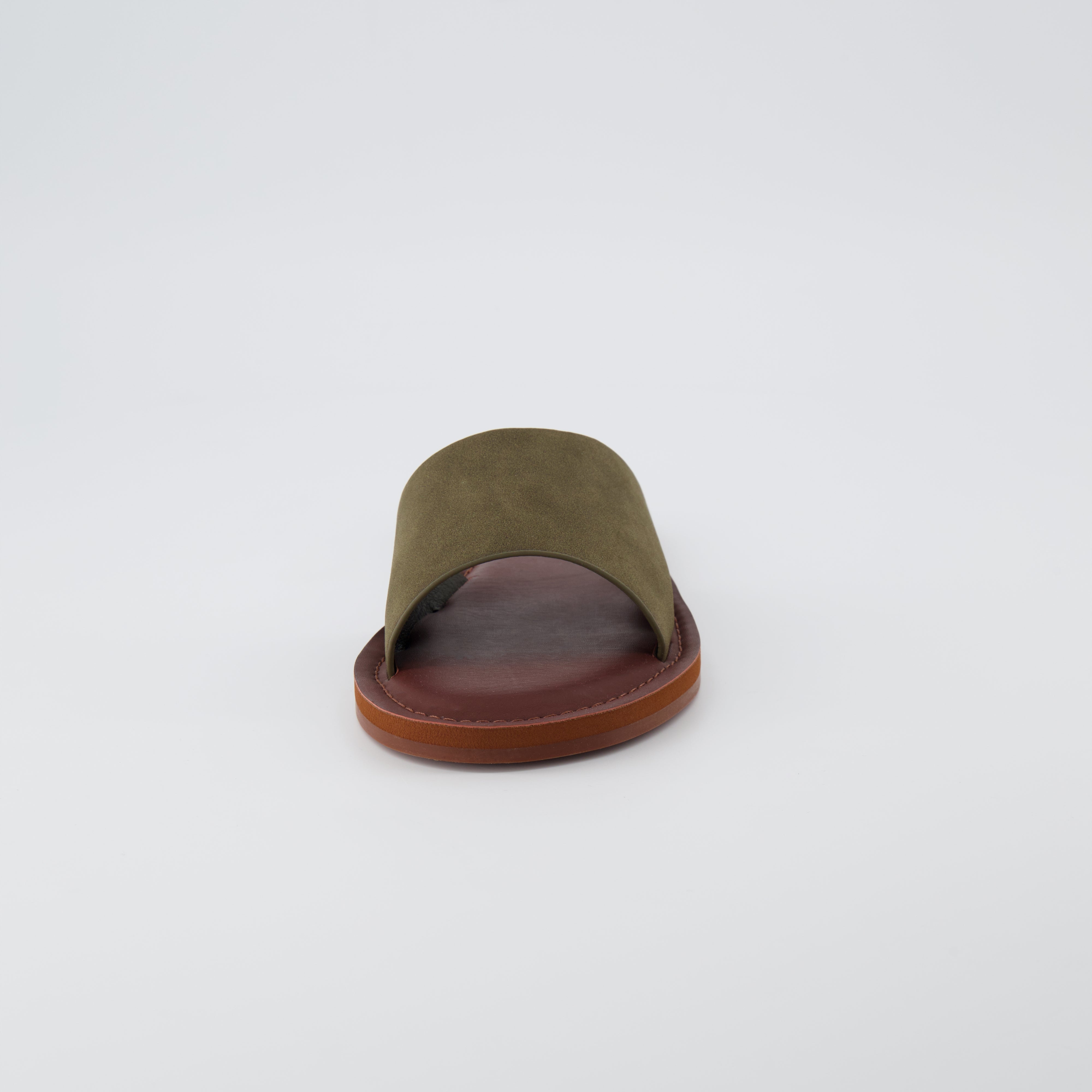 Carly One Band Slide Sandal Olive Vegan Suede