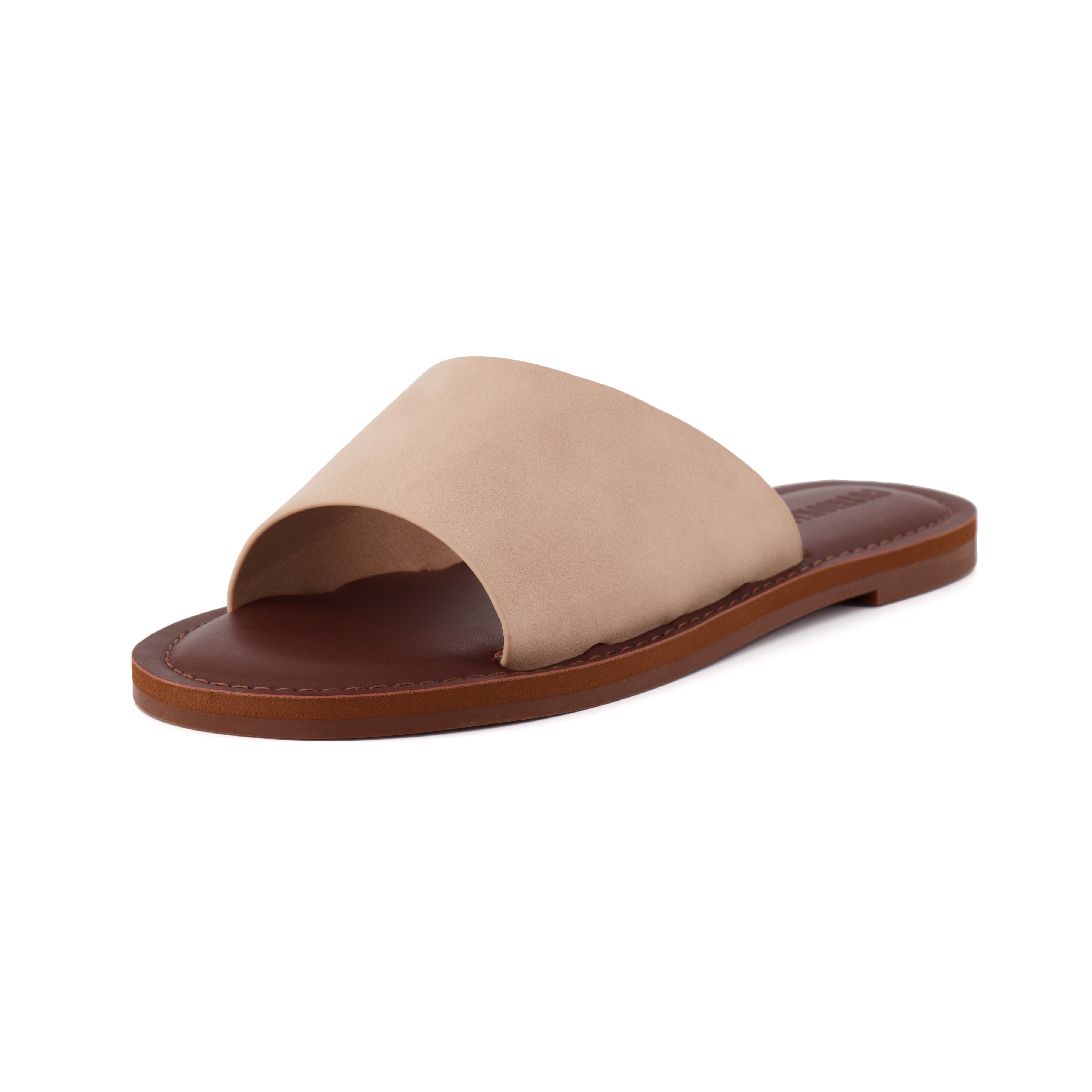 Carly One Band Slide Sandal Salmon Vegan Suede