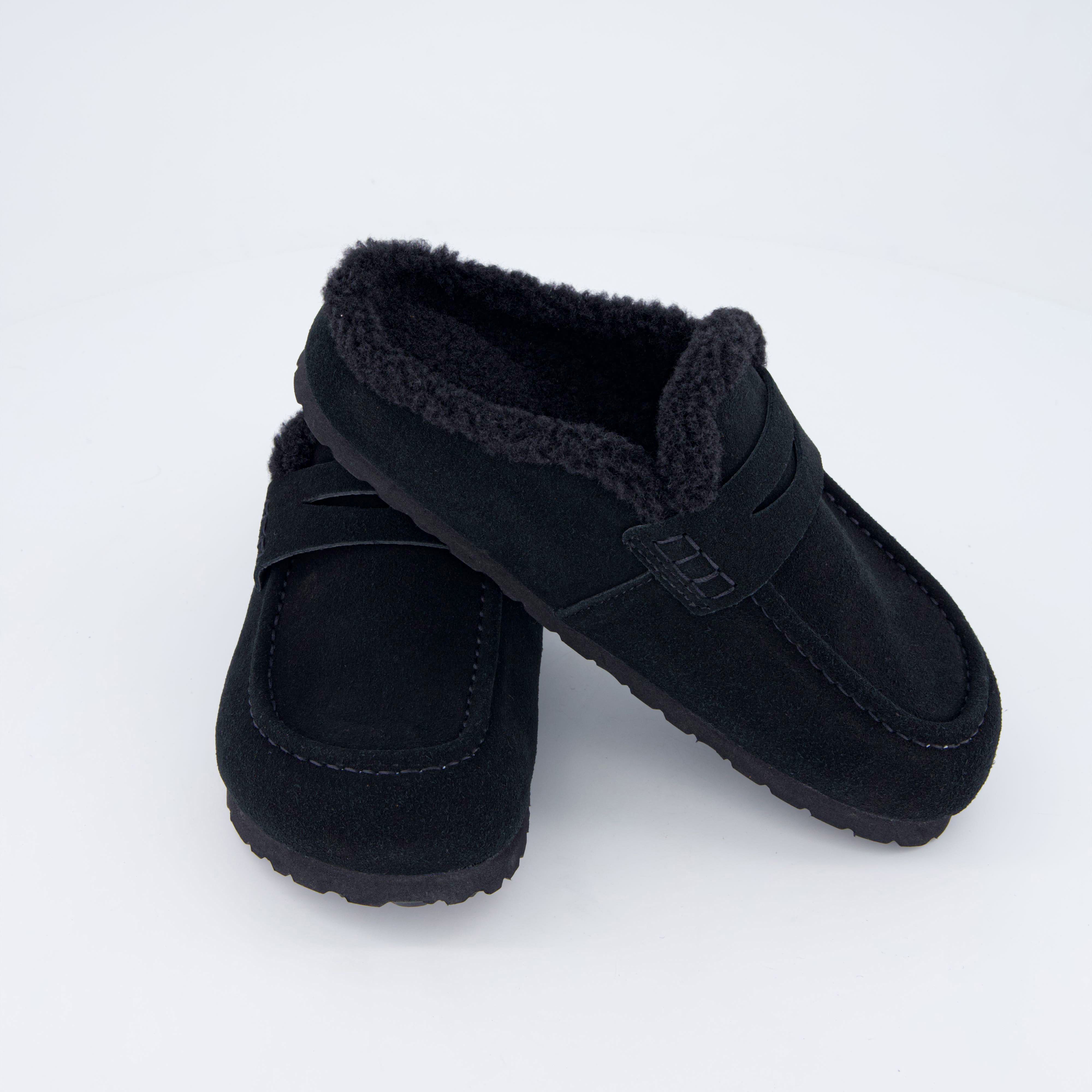Casey Genuine Suede Moccasin Slippers Black