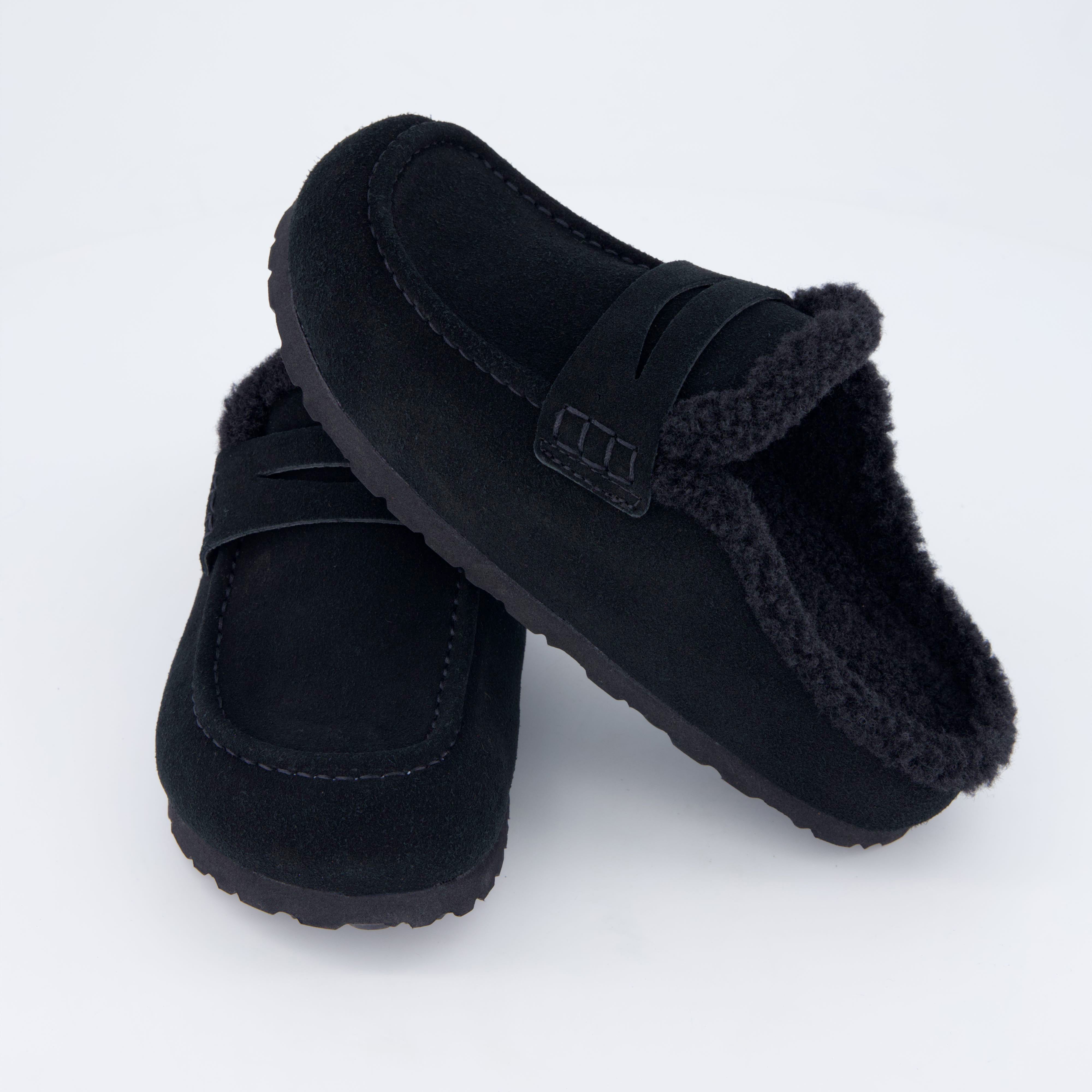 Casey Genuine Suede Moccasin Slippers Black