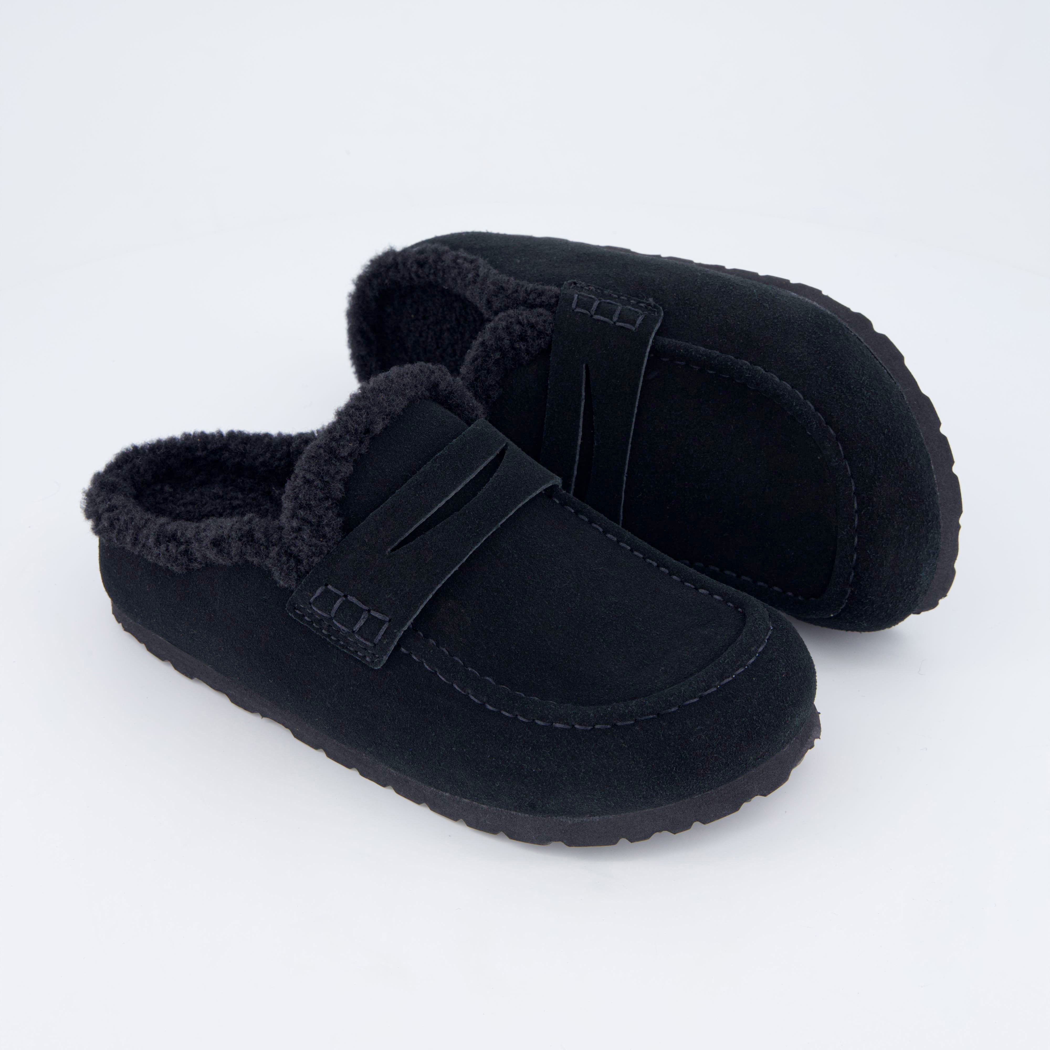 Casey Genuine Suede Moccasin Slippers Black