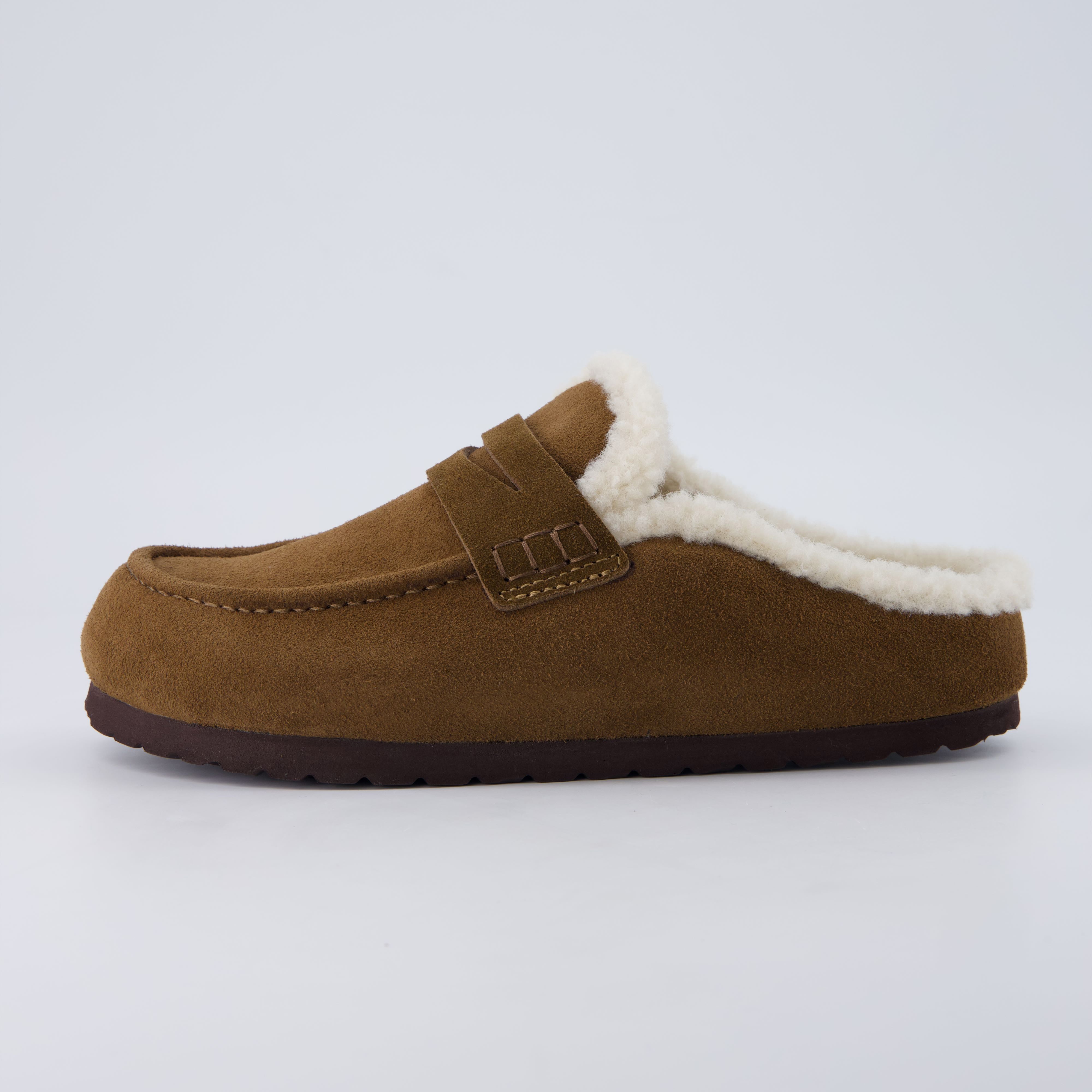 Casey Genuine Suede Moccasin Slippers Brown