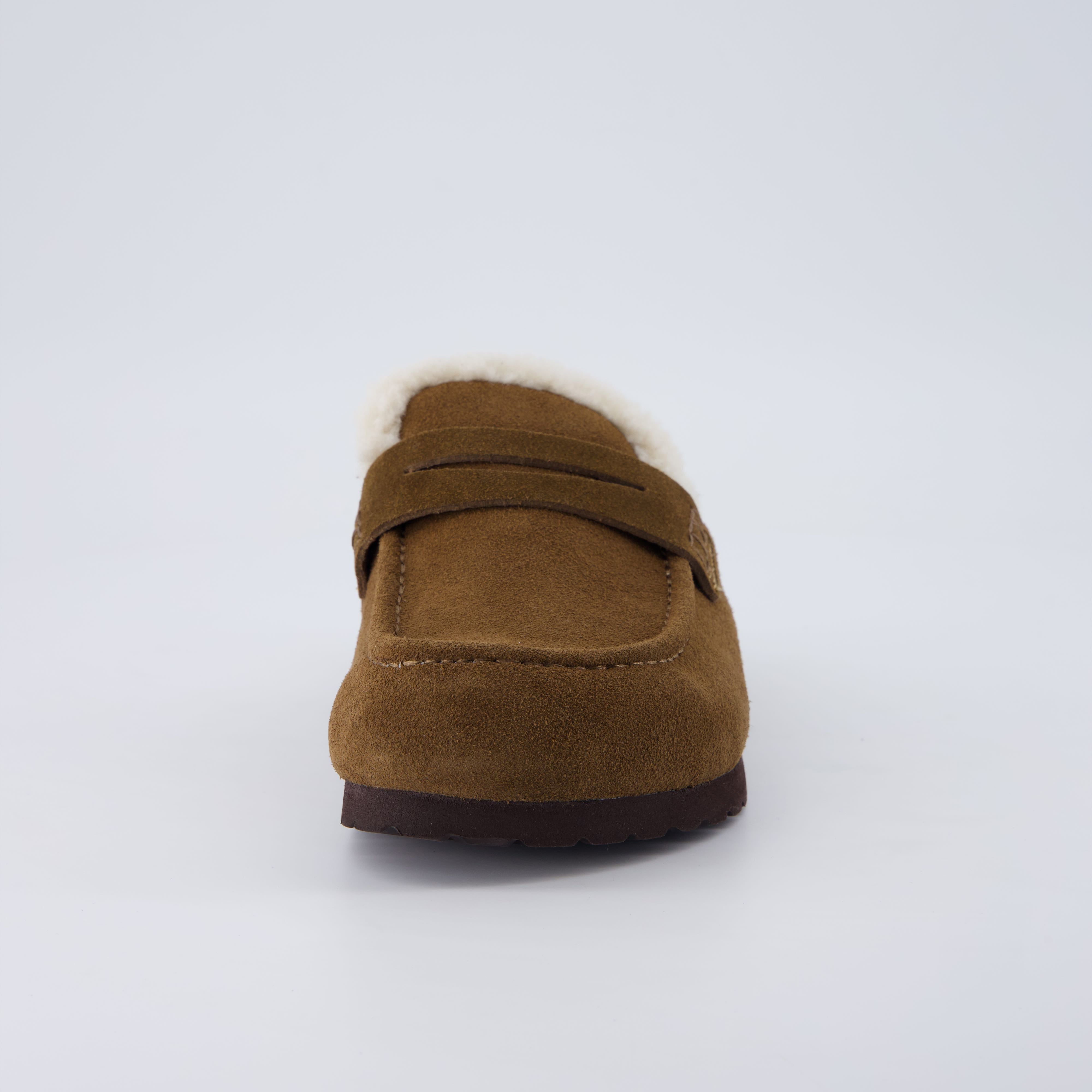 Casey Genuine Suede Moccasin Slippers Brown