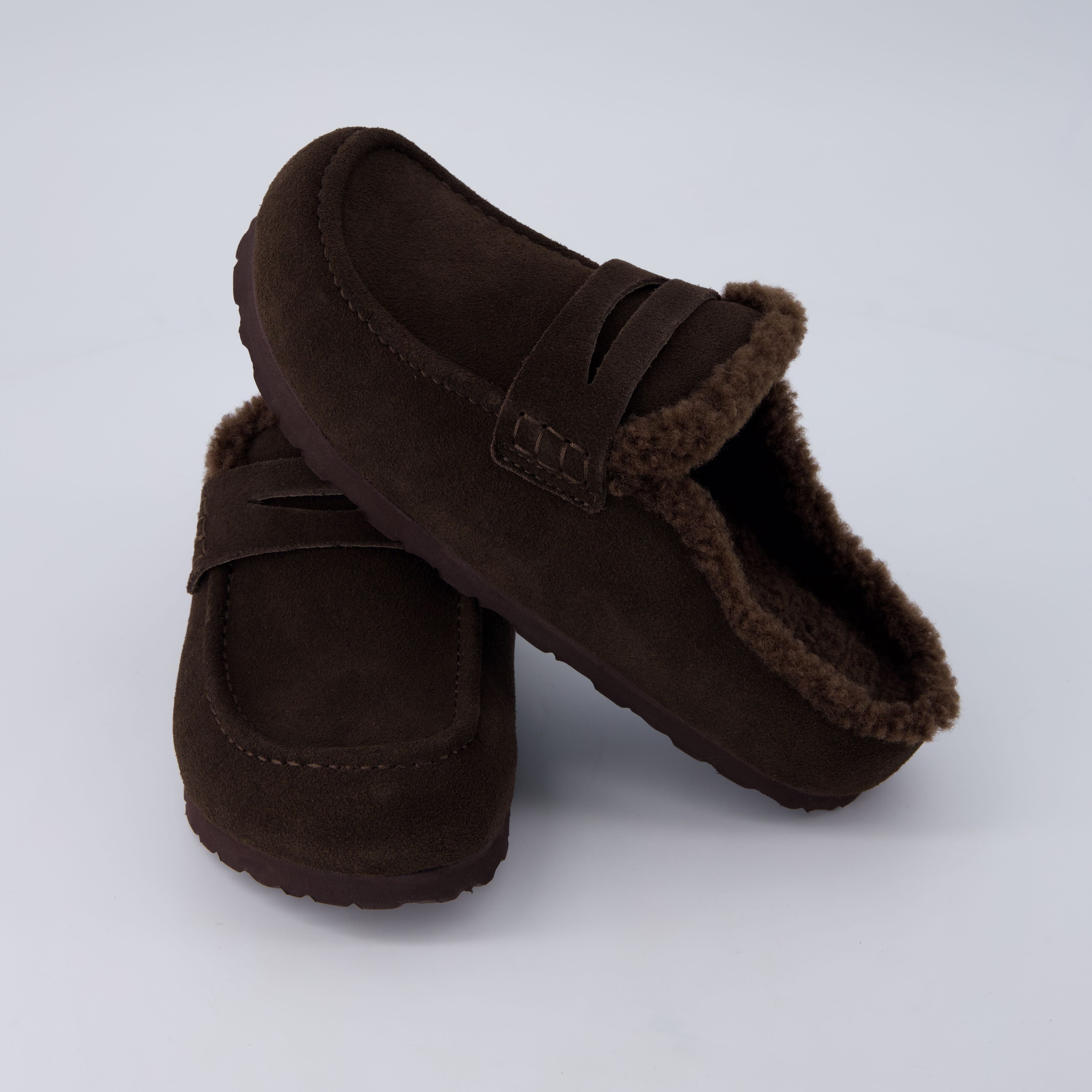 Casey Genuine Suede Moccasin Slippers Chocolate