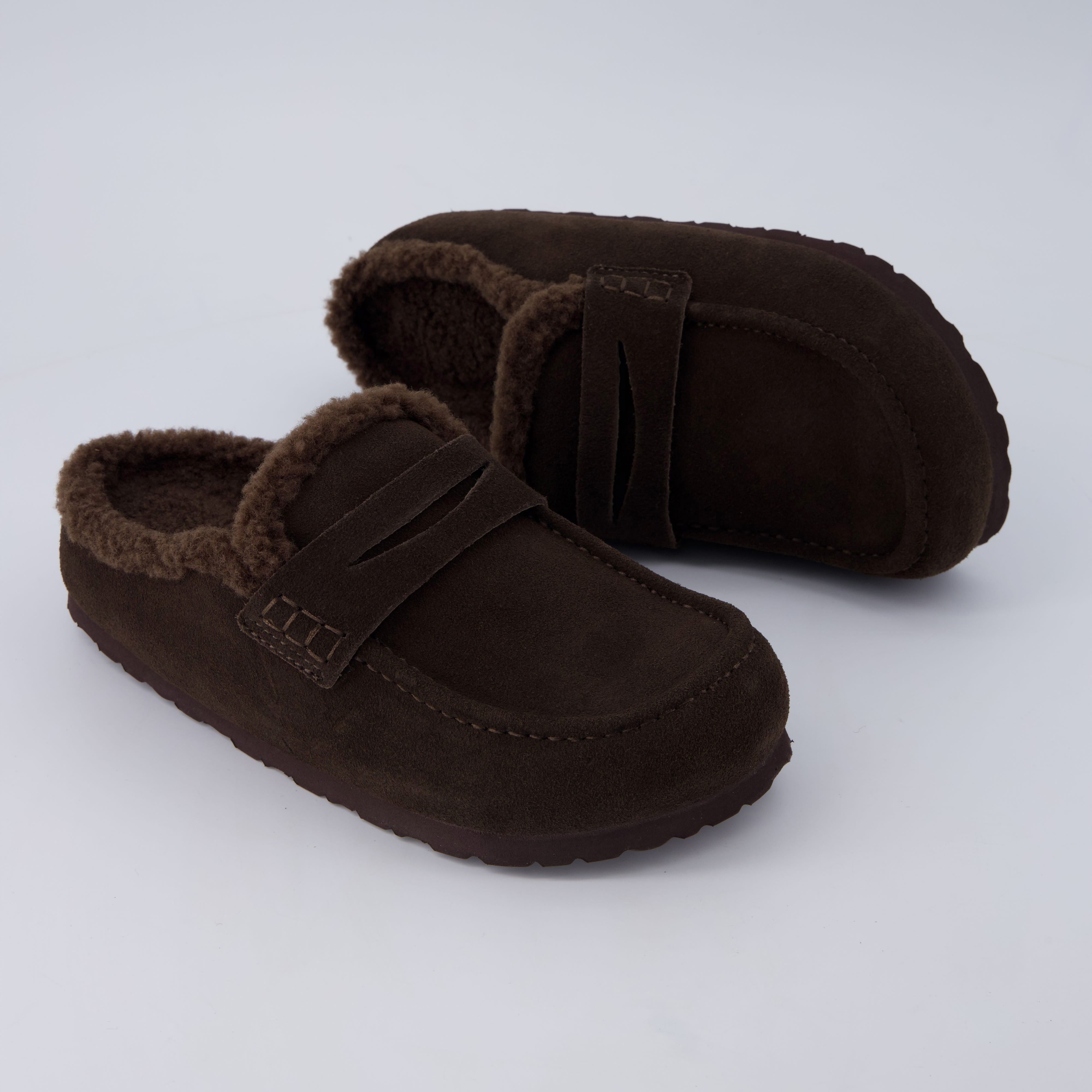 Casey Genuine Suede Moccasin Slippers Chocolate