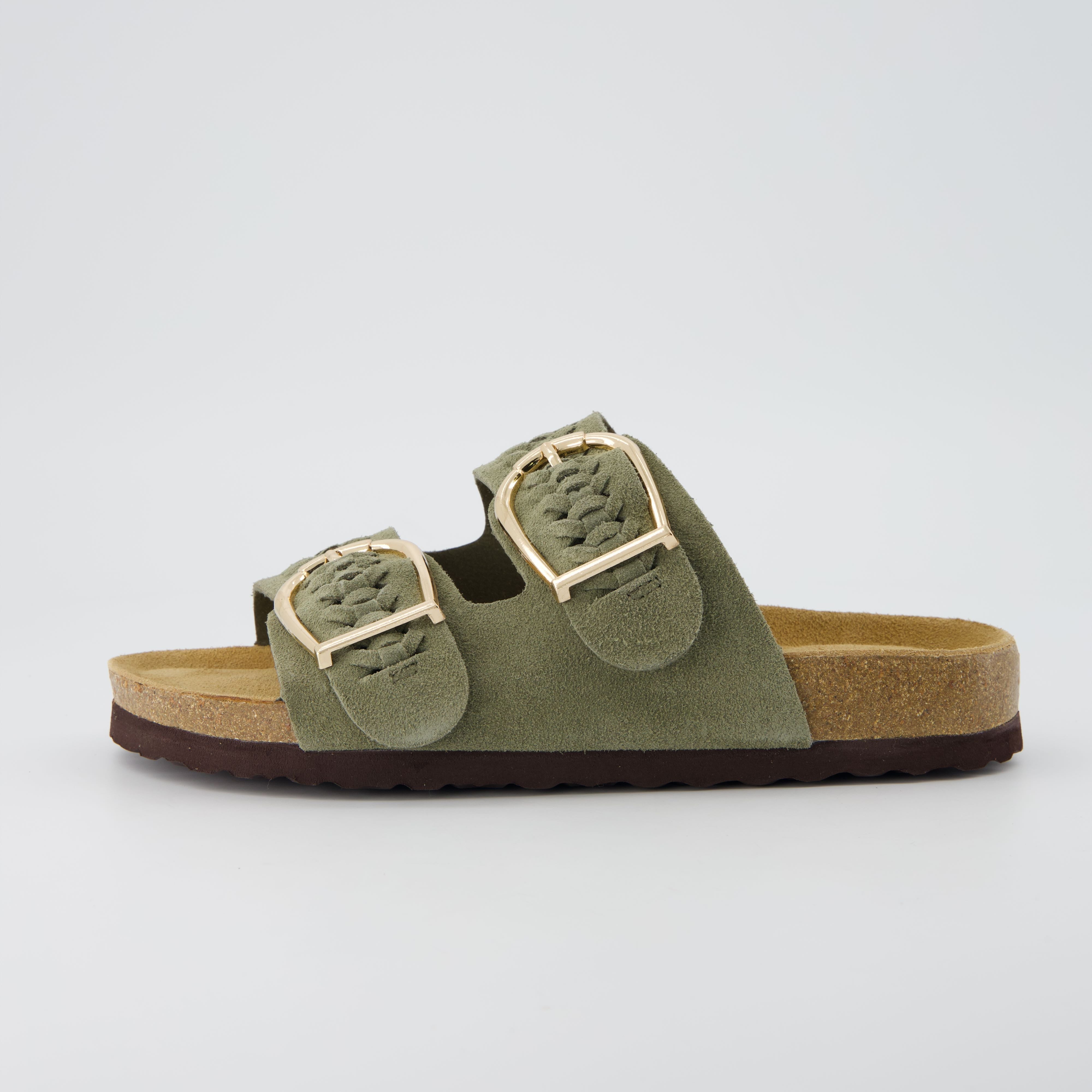 Cushionaire Cashew Slip On Women's Suede Cork Sandals - Braided