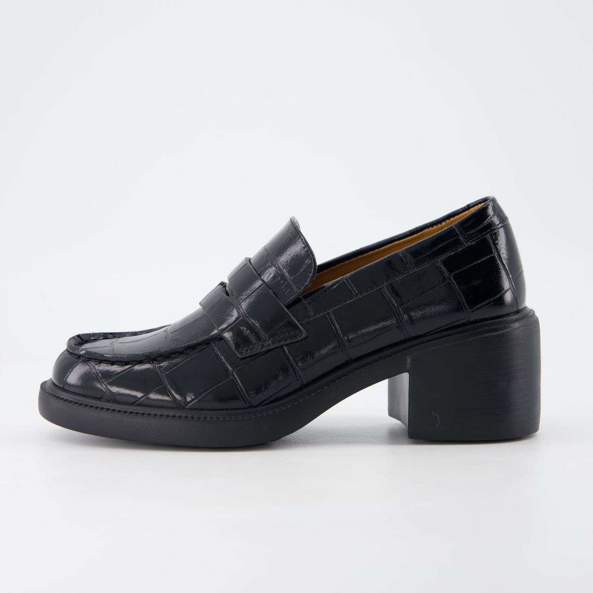 Chevy Chunky Heeled Womens Loafers Black Croco