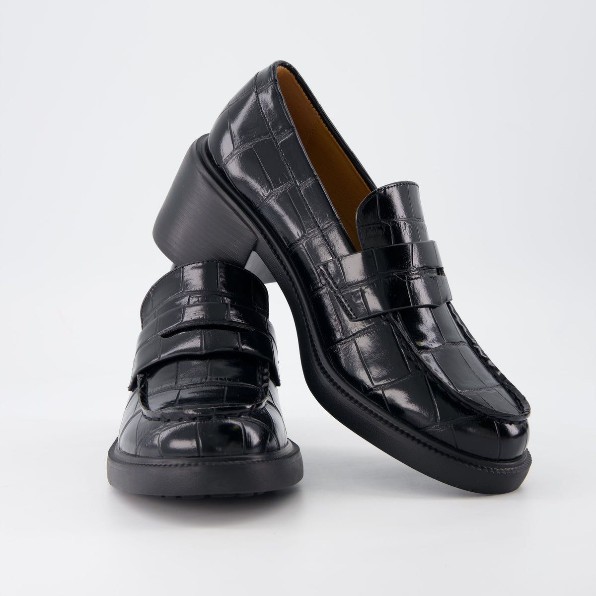 Chevy Chunky Heeled Womens Loafers Black Croco