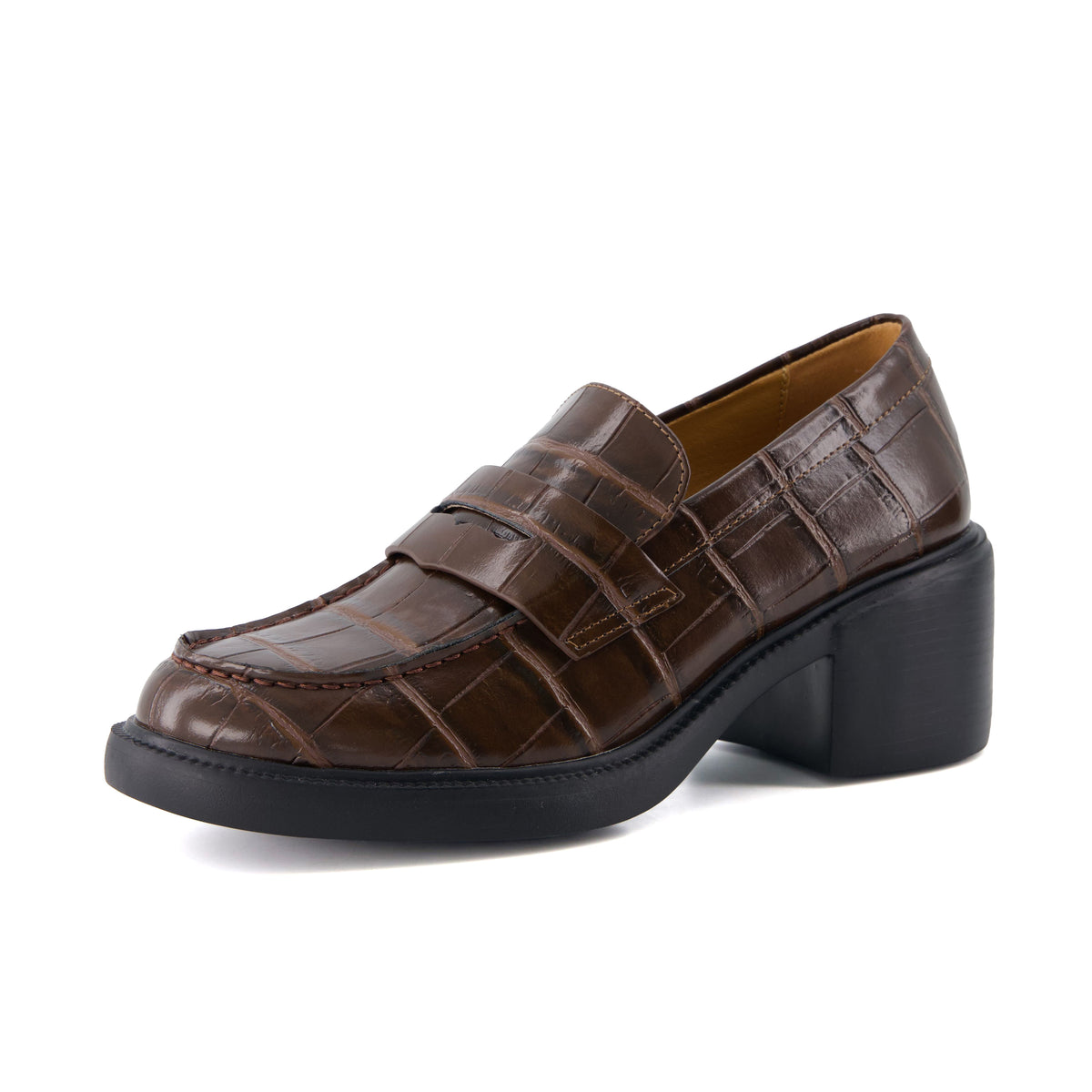 Chevy Chunky Heeled Womens Loafers Chocolate Croco