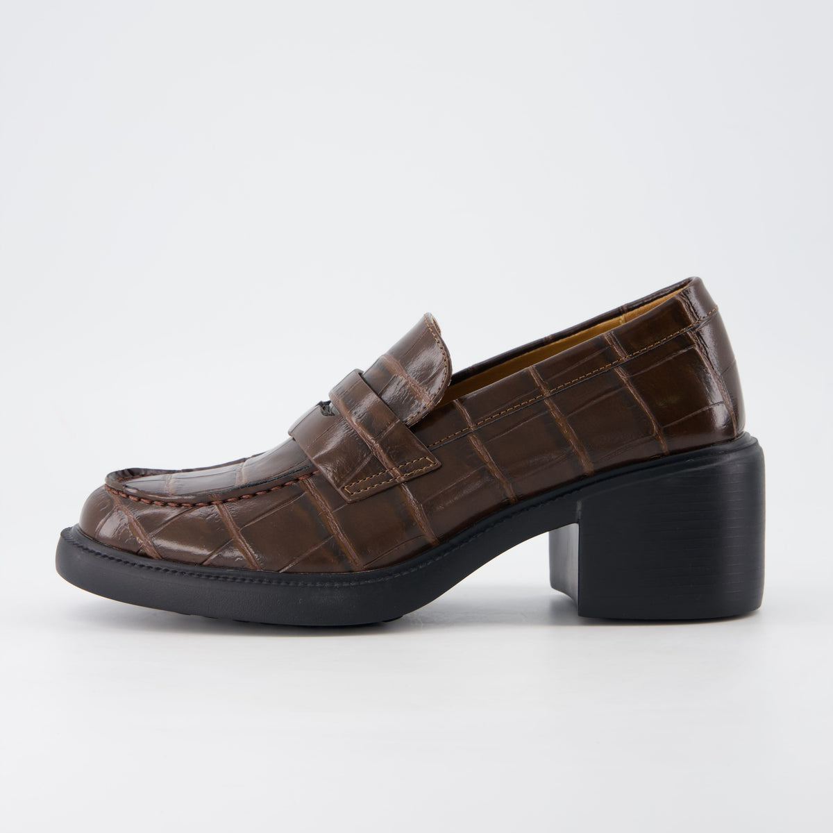 Chevy Chunky Heeled Womens Loafers Chocolate Croco