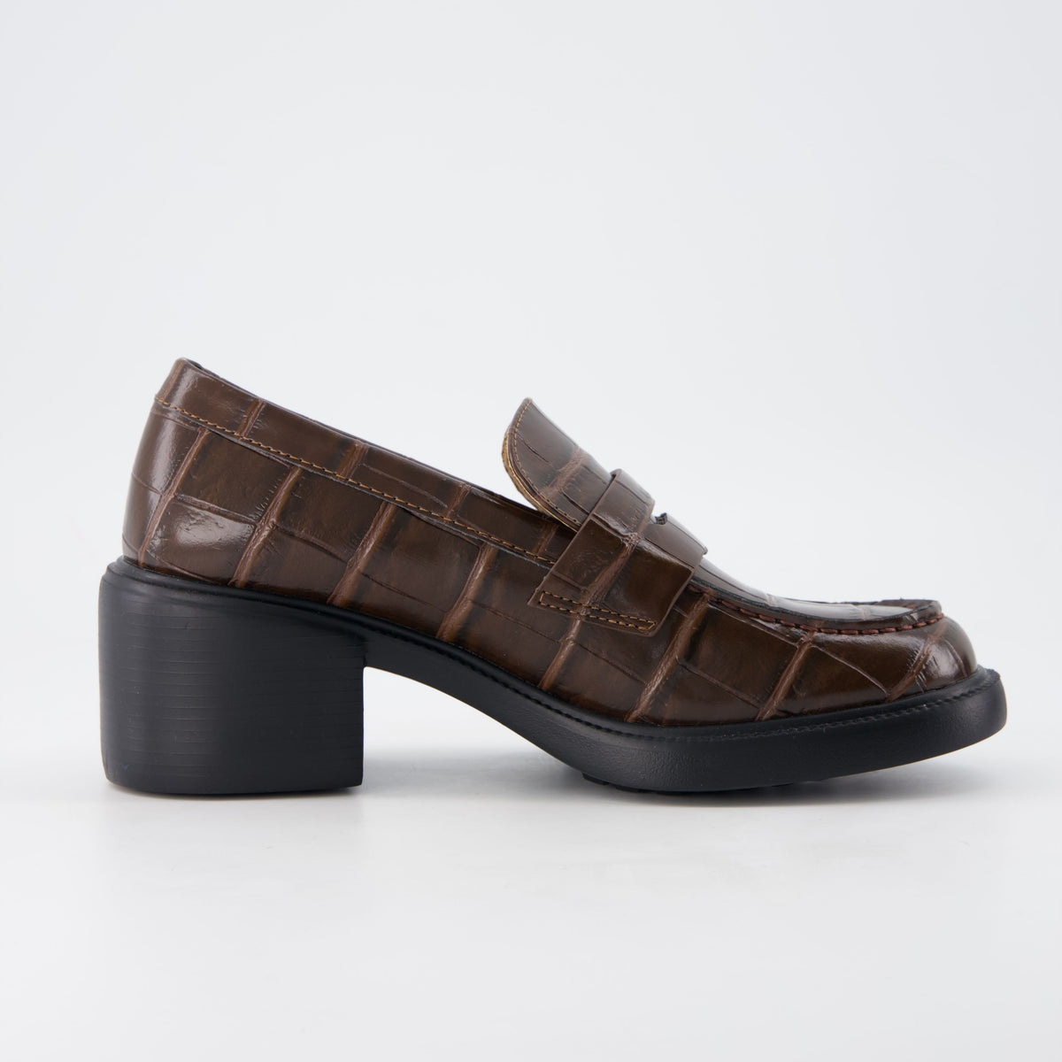 Chevy Chunky Heeled Womens Loafers Chocolate Croco
