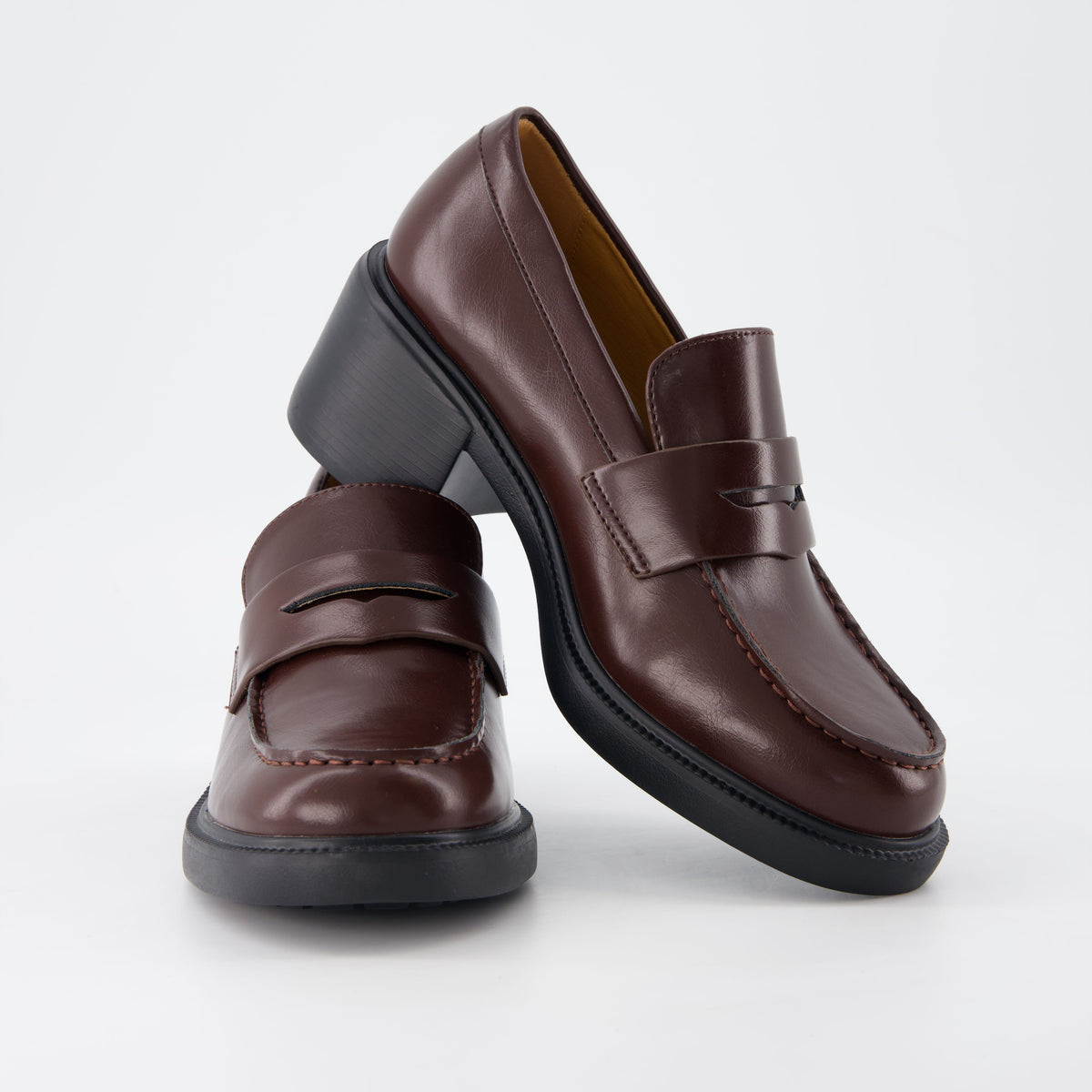 Chevy Chunky Heeled Womens Loafers Chocolate Croco