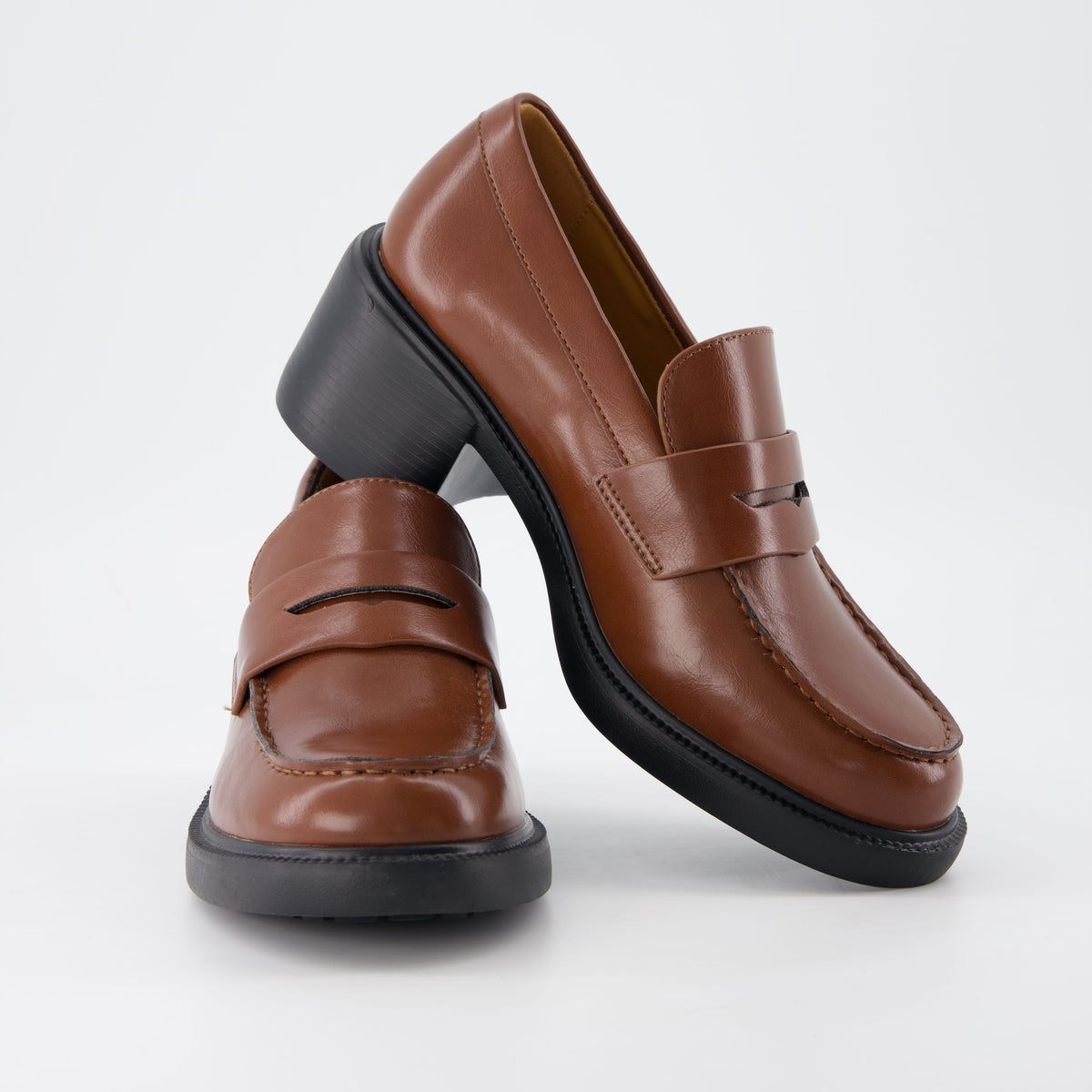 Chevy Chunky Heeled Womens Loafers Chocolate Croco