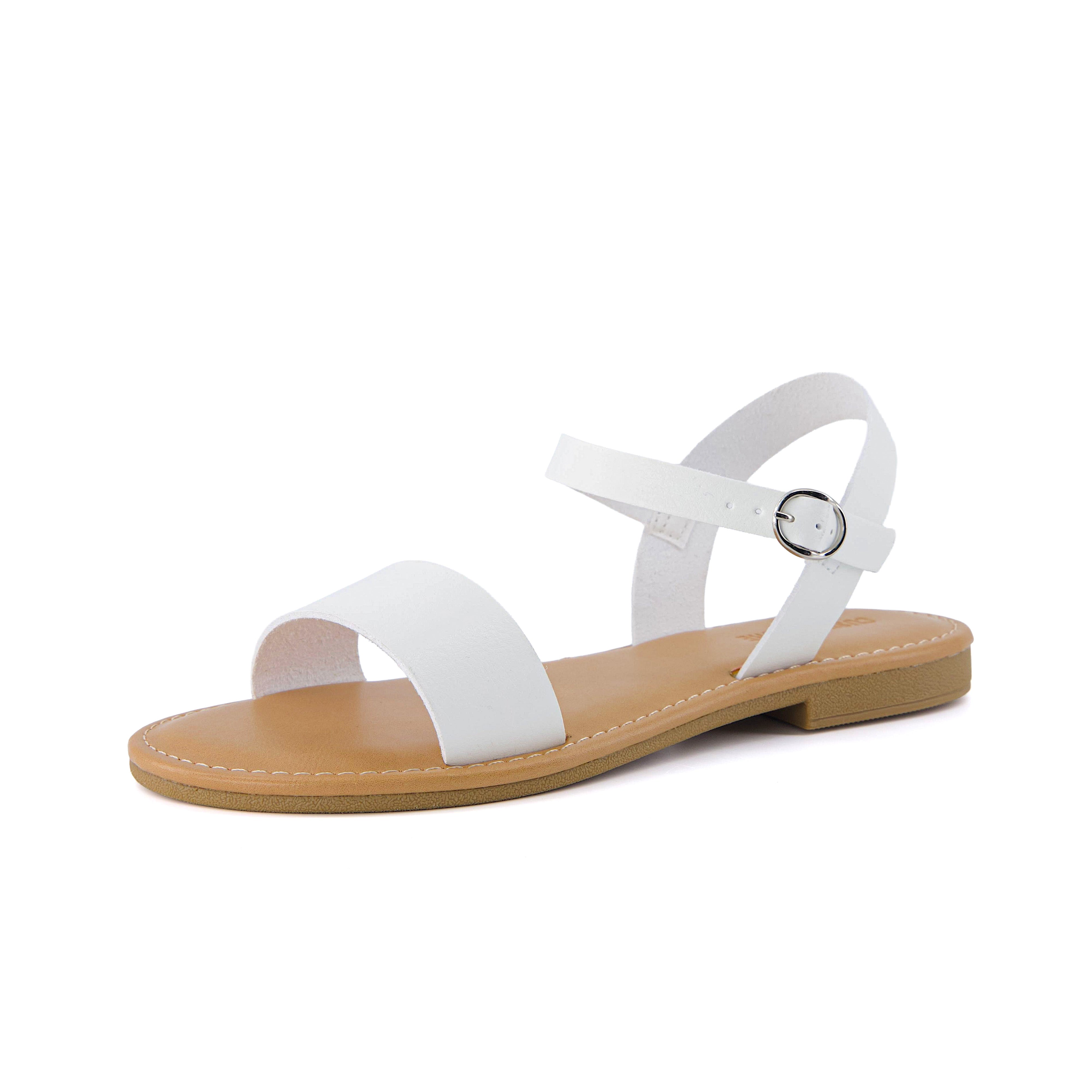 Clara Casual Flat Girls Sandals White Smooth Medium