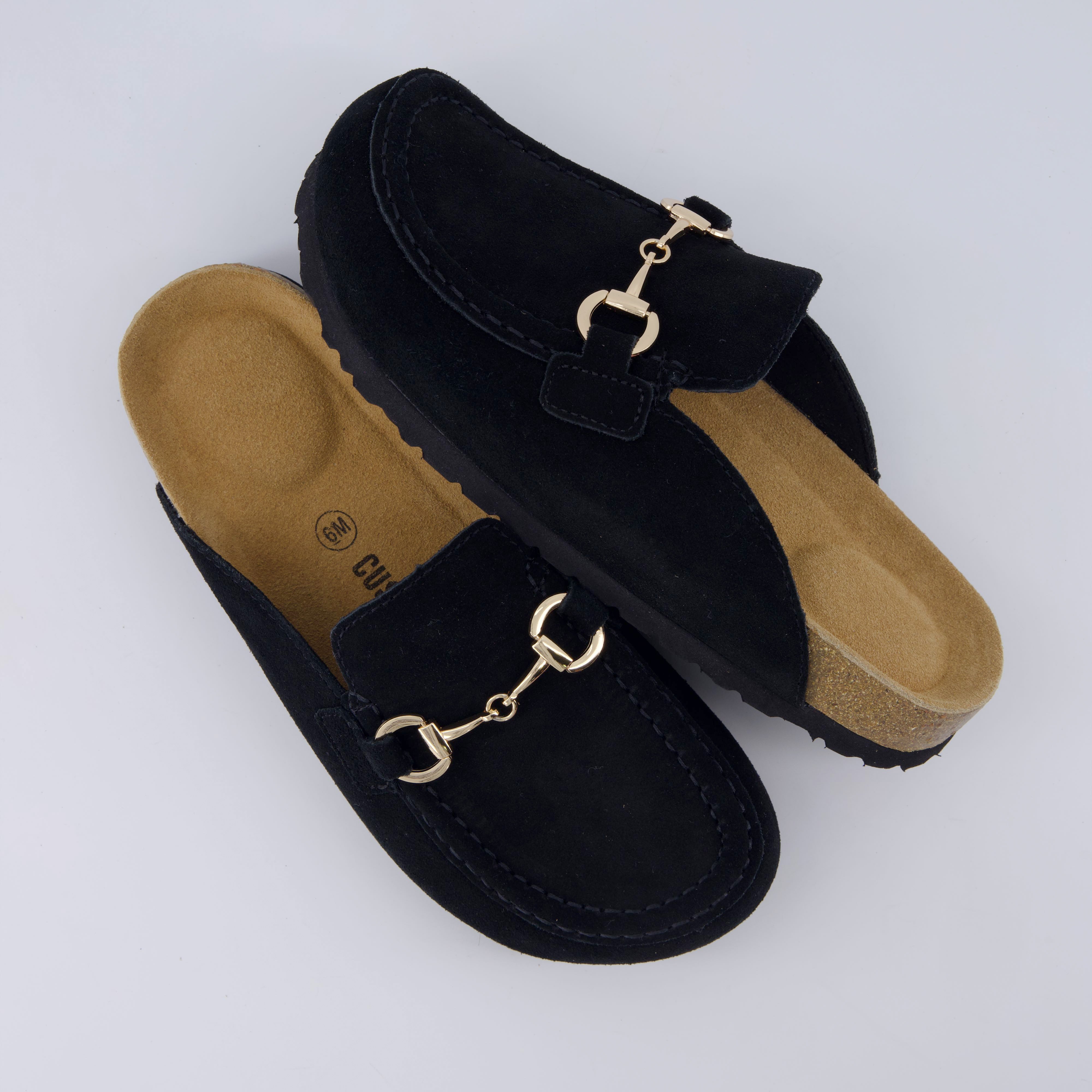 Cliff Suede Clog Mules Black