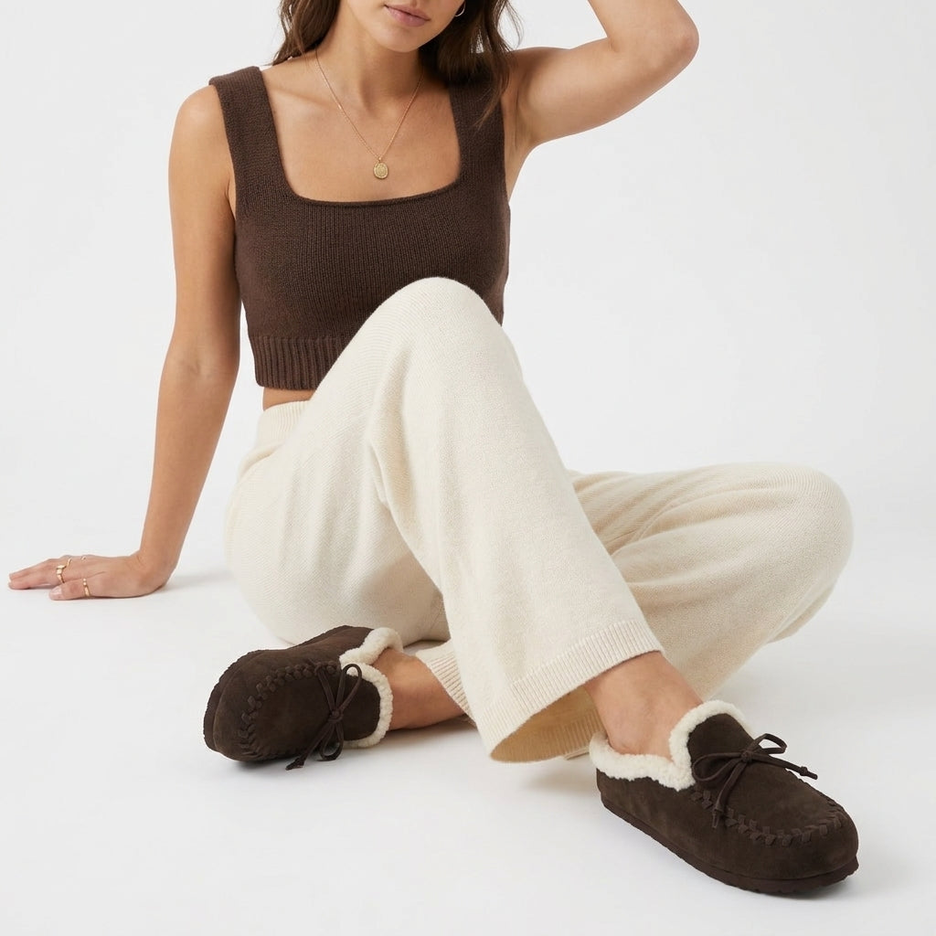 Creek Genuine Suede Slippers Chocolate