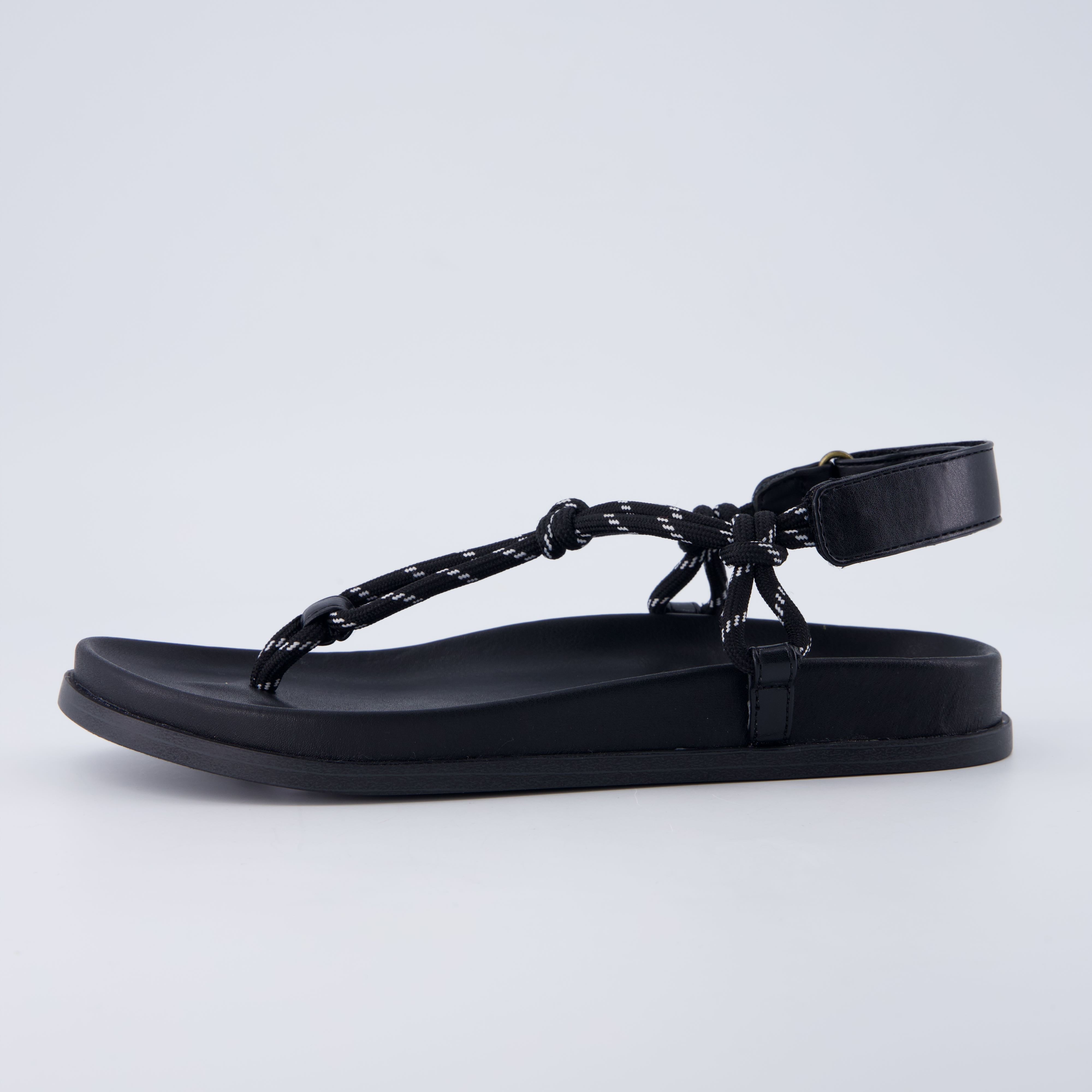 Era Rope Thong Strappy Sandals Black Medium