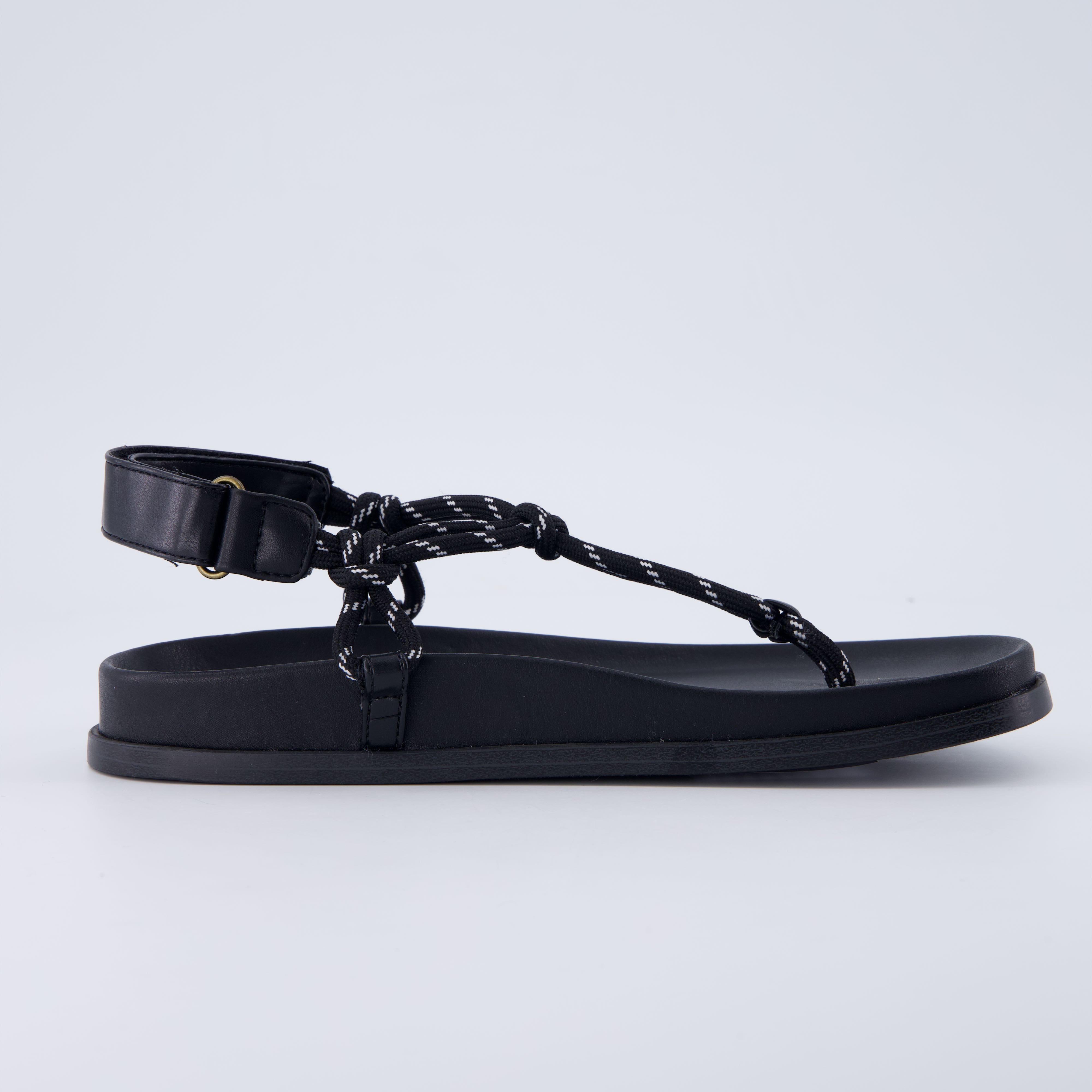 Era Rope Thong Strappy Sandals Black Medium