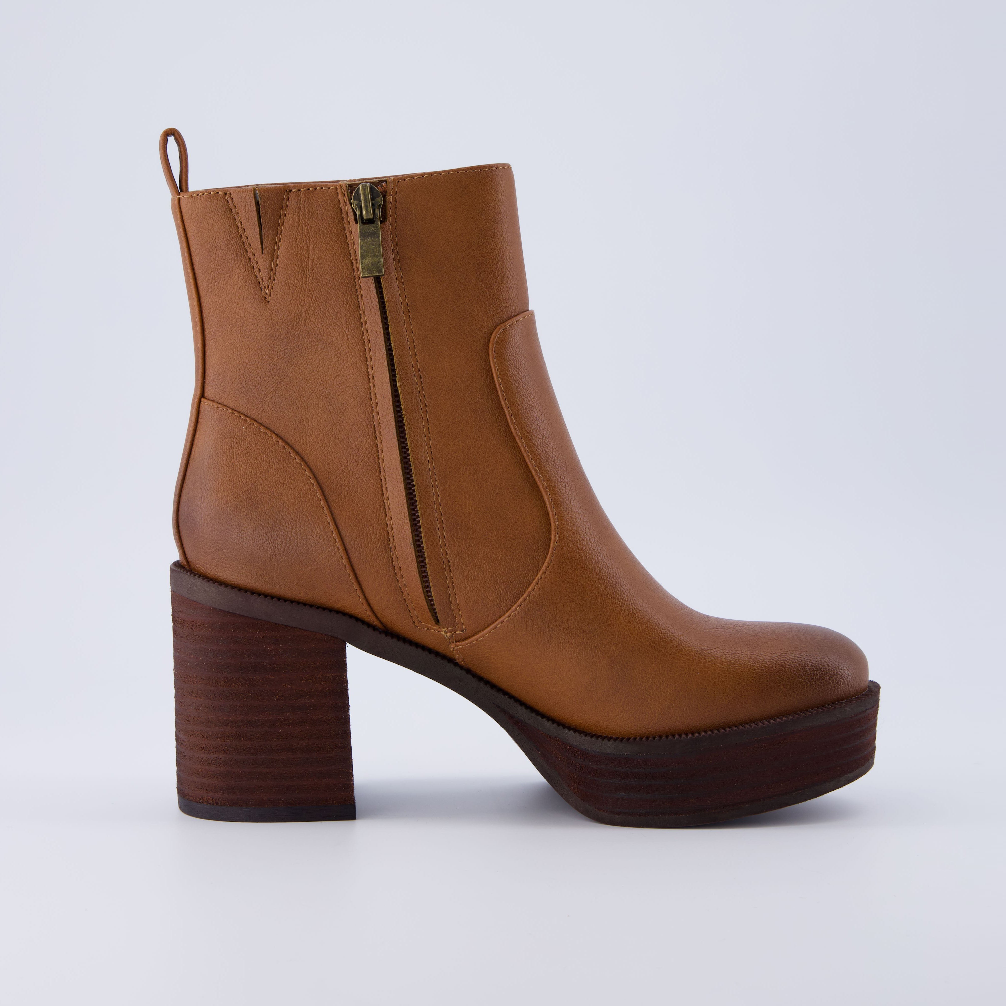 Festival Platform Block Heel Boot Cognac