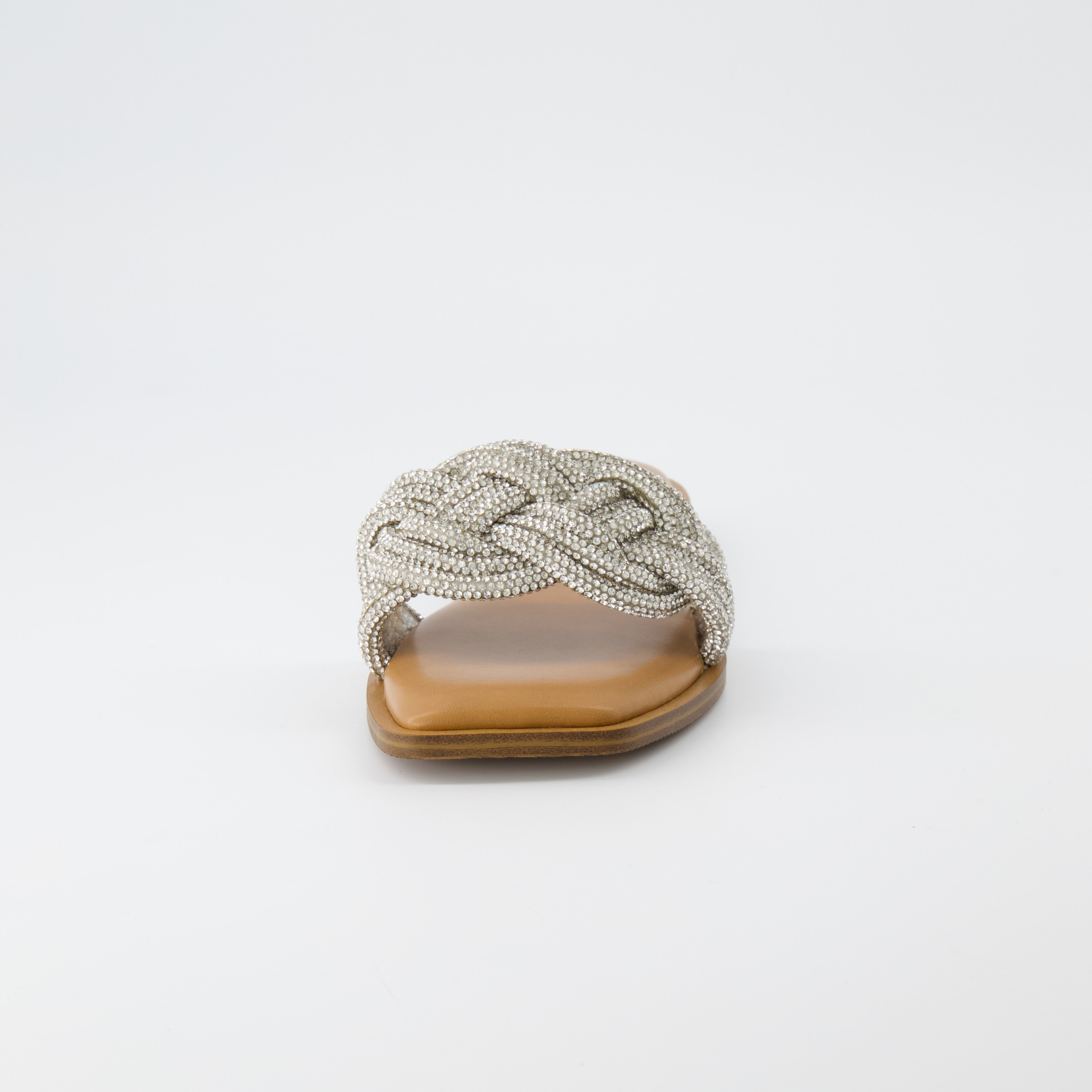 Fortuna Braided Rhinestone Slide Sandal Silver