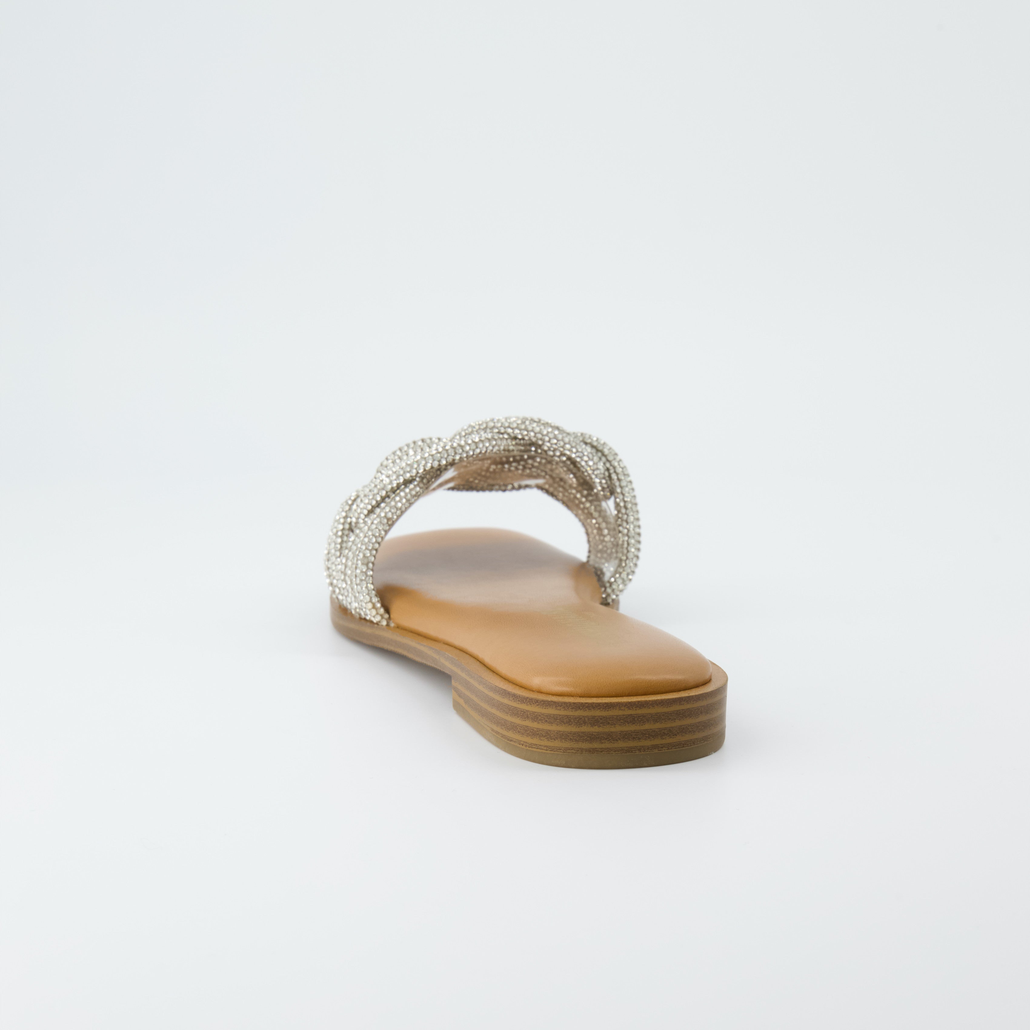 Fortuna Braided Rhinestone Slide Sandal Silver