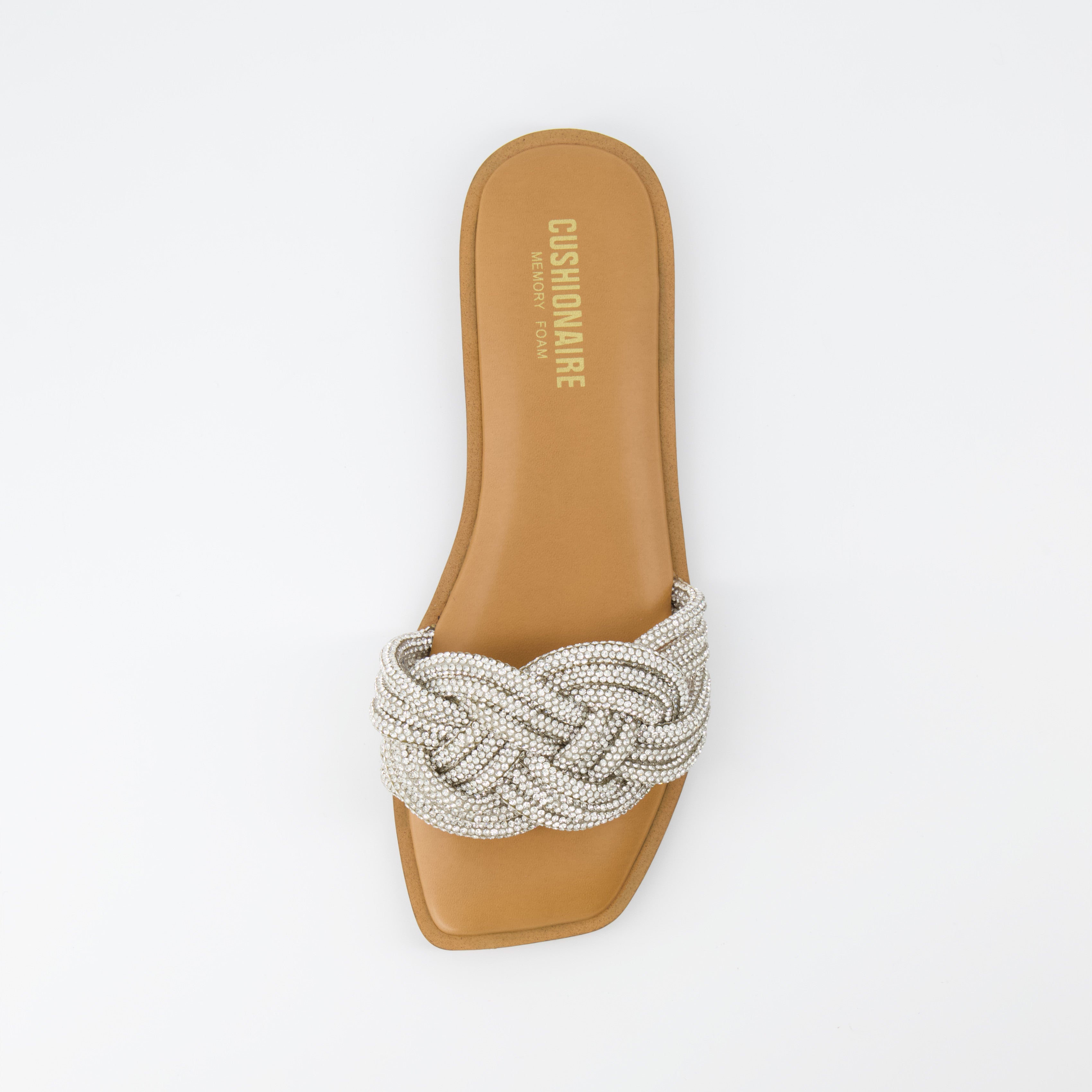 Fortuna Braided Rhinestone Slide Sandal Silver