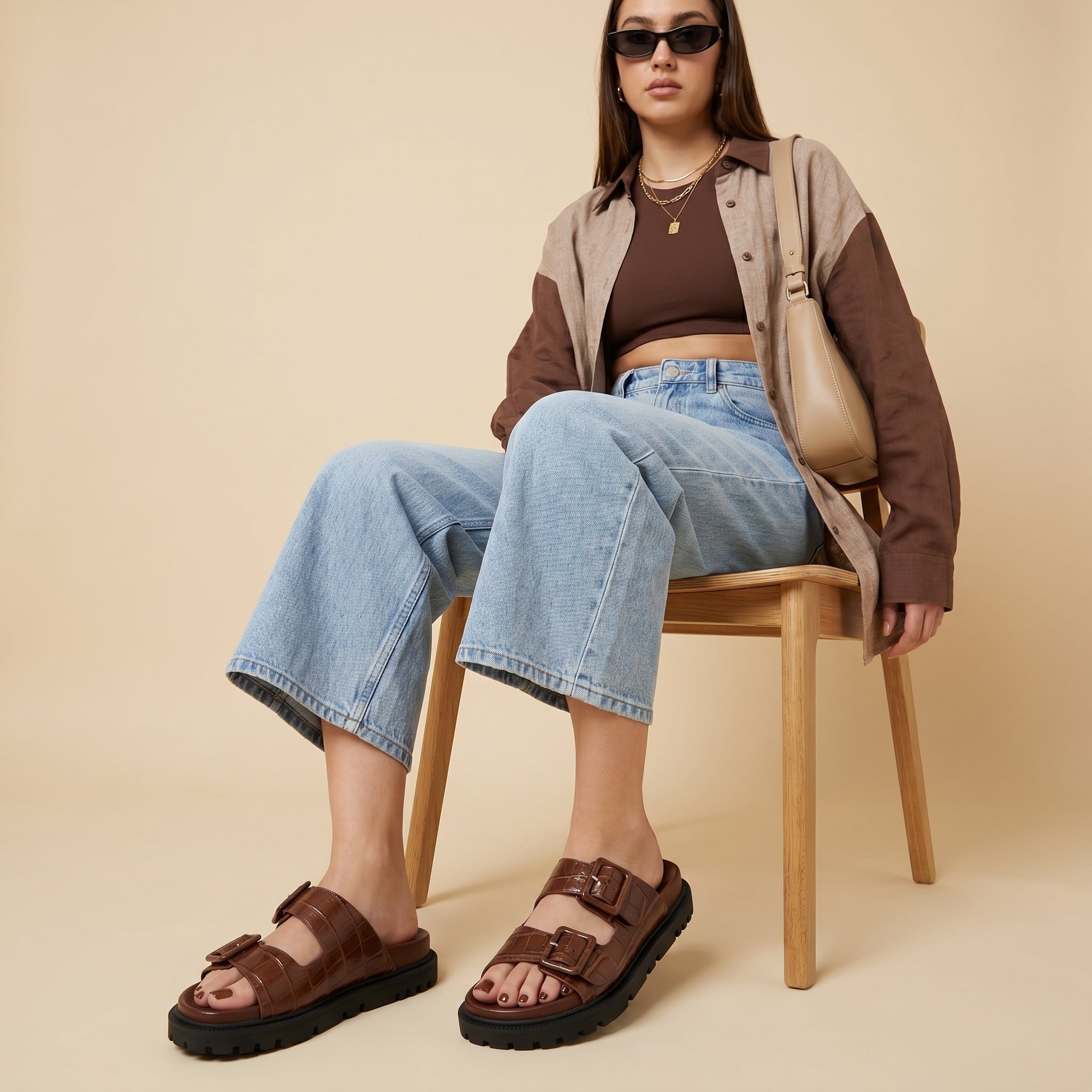 Fuse Chunky Sandals Brown Medium