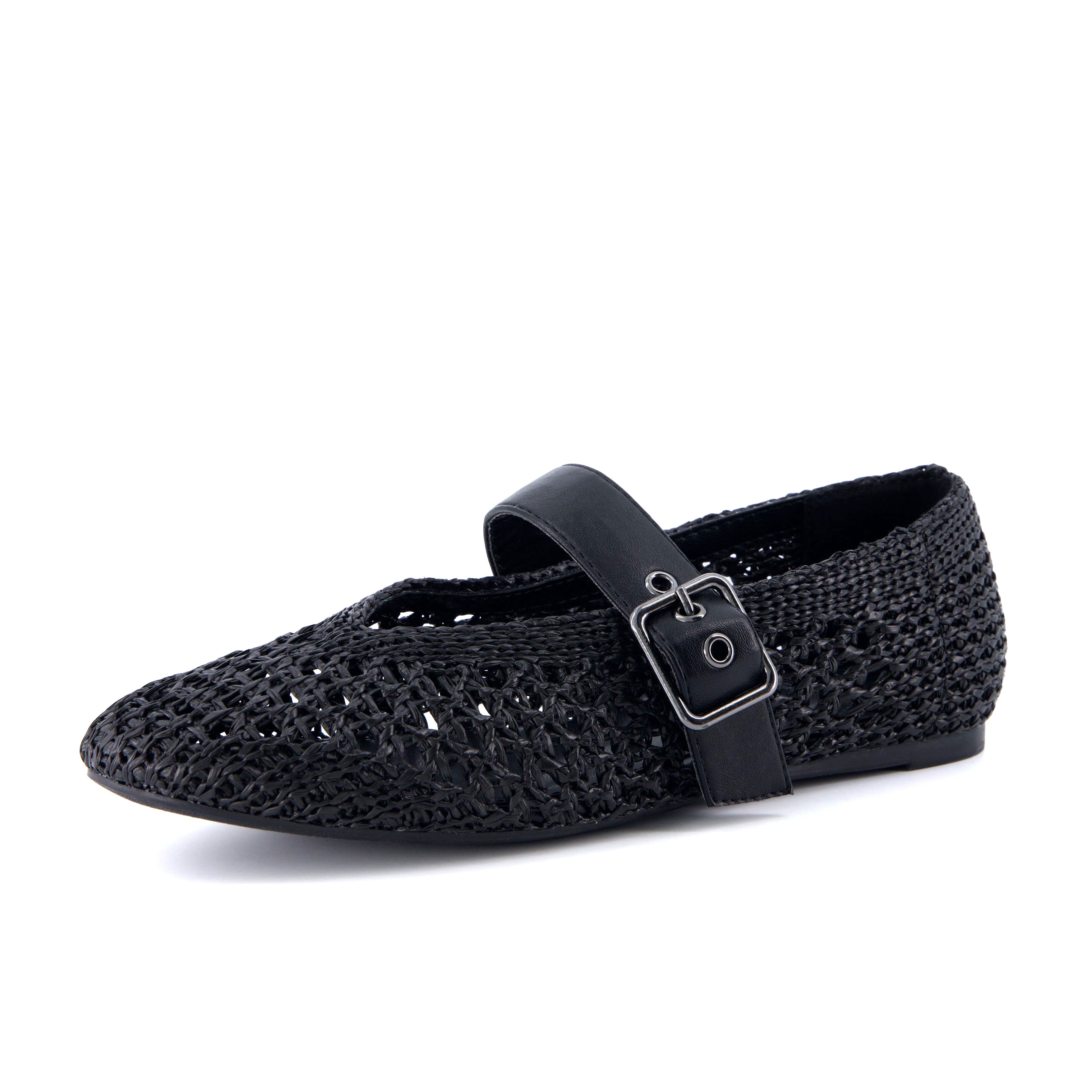 Gabby Woven Mary Jane Flats Black Medium